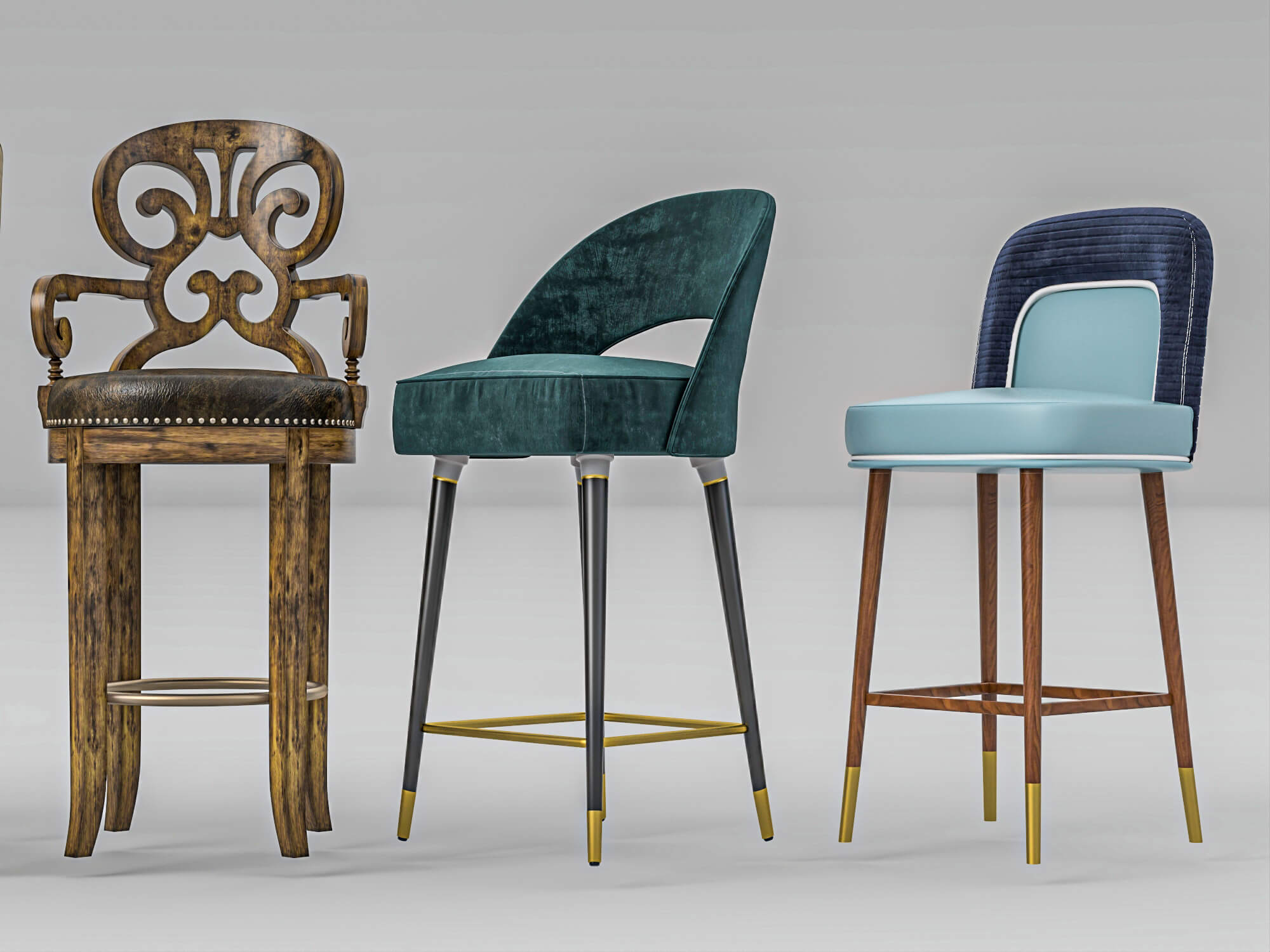 Luxury Bar Stools Collection 3D Model