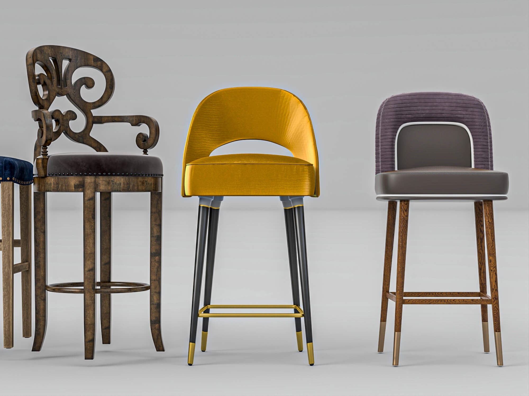 Luxury Bar Stools Collection 3D Model