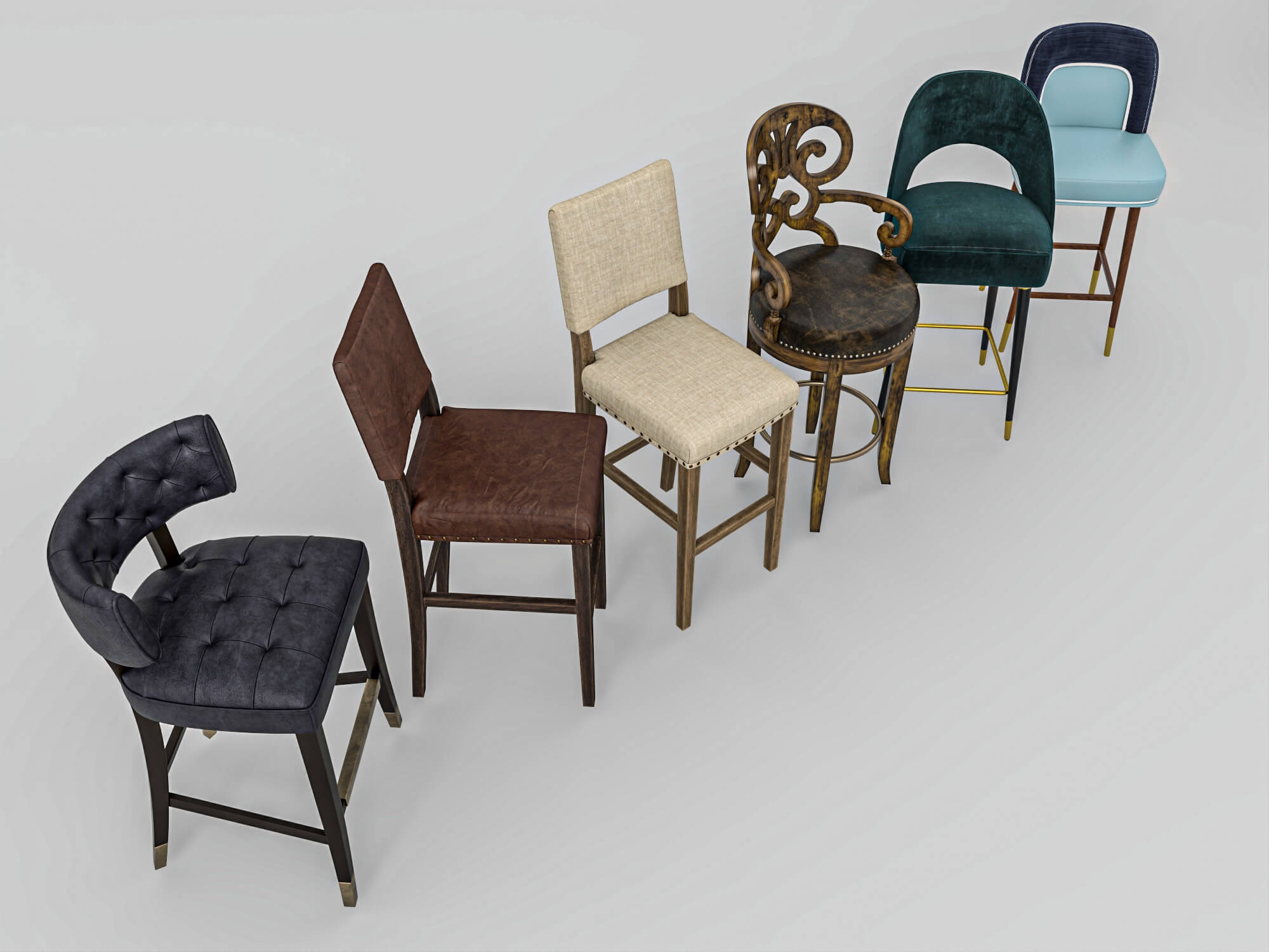 Luxury Bar Stools Collection 3D Model