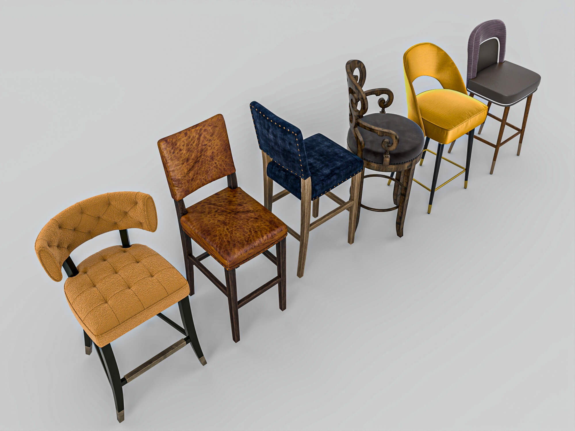 Luxury Bar Stools Collection 3D Model
