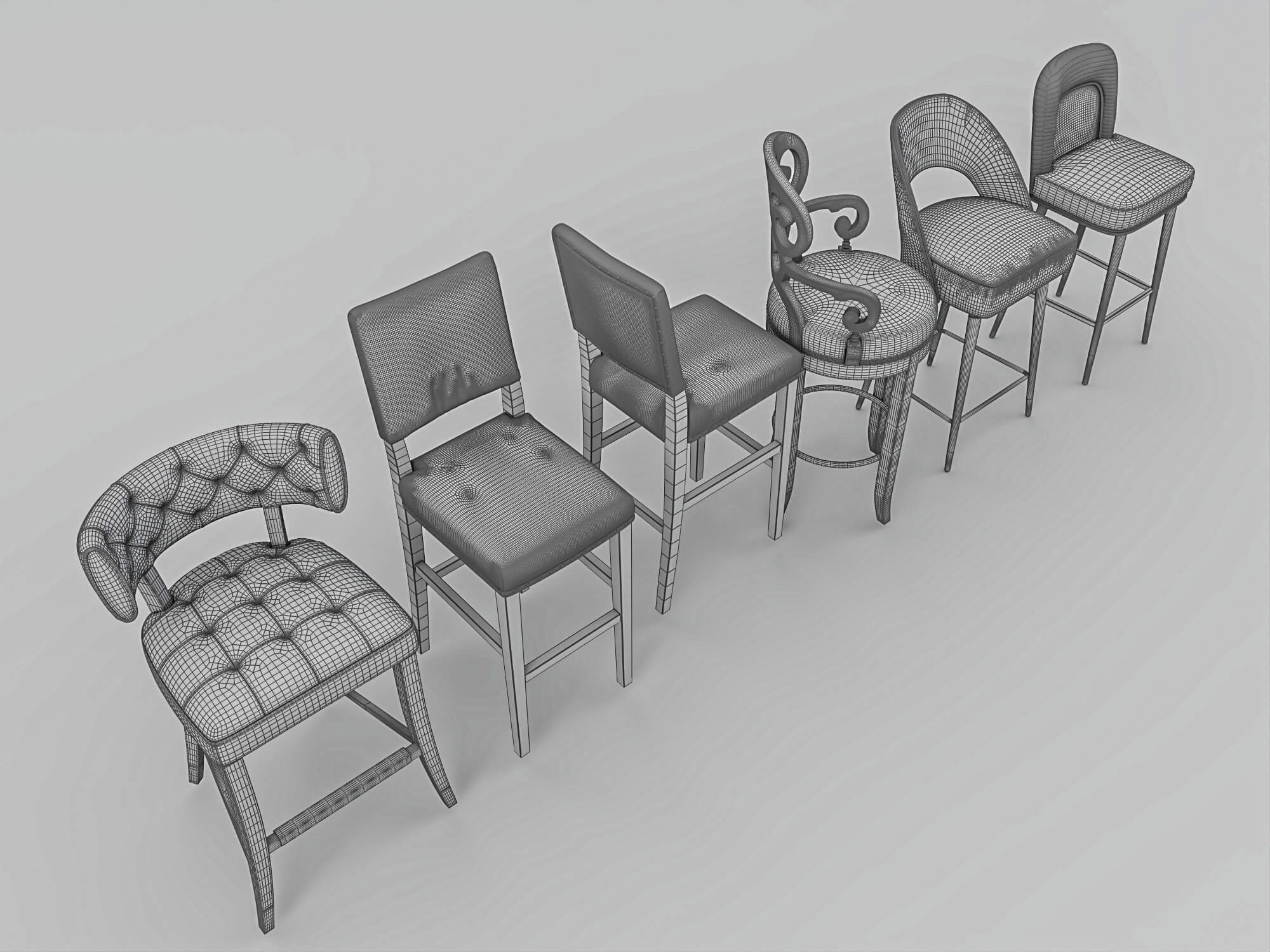 Luxury Bar Stools Collection 3D Model