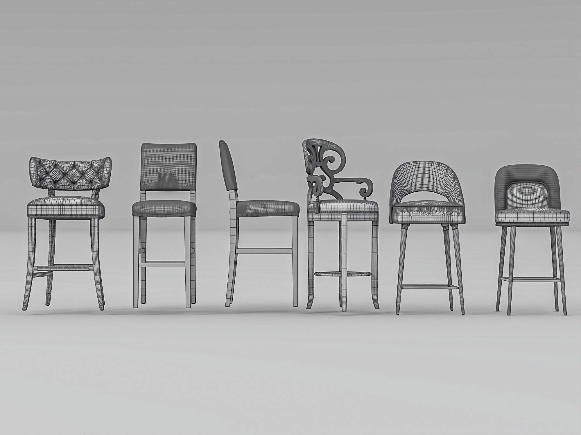 Luxury Bar Stools Collection 3D Model
