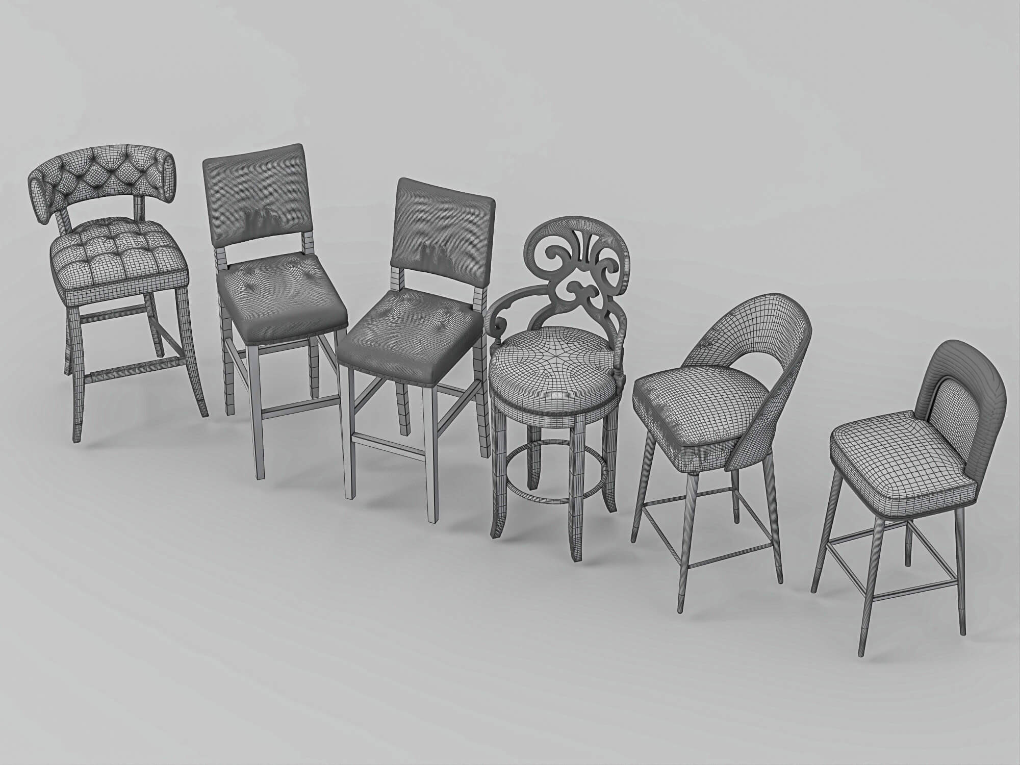 Luxury Bar Stools Collection 3D Model
