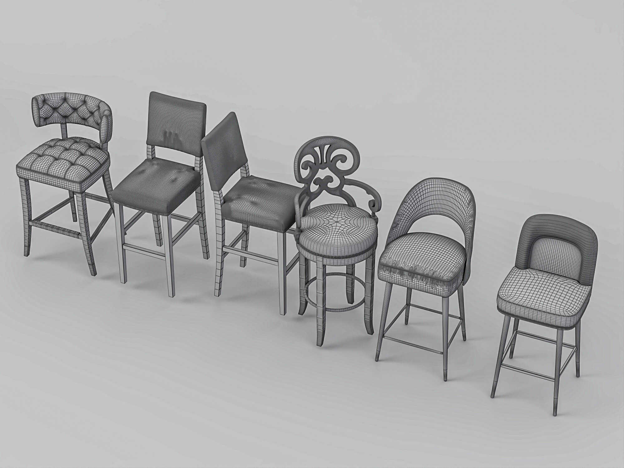 Luxury Bar Stools Collection 3D Model
