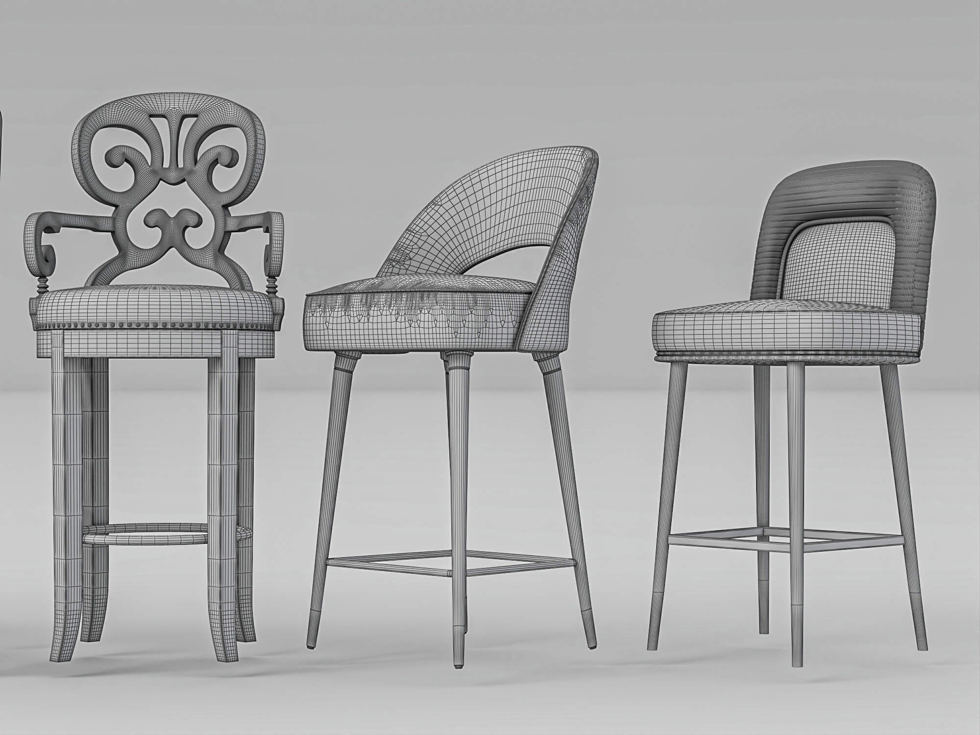 Luxury Bar Stools Collection 3D Model