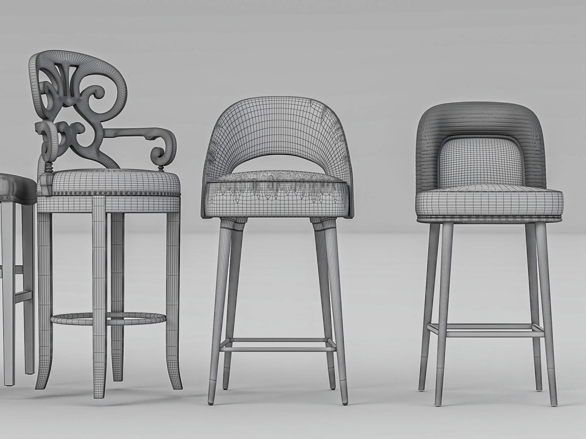 Luxury Bar Stools Collection 3D Model