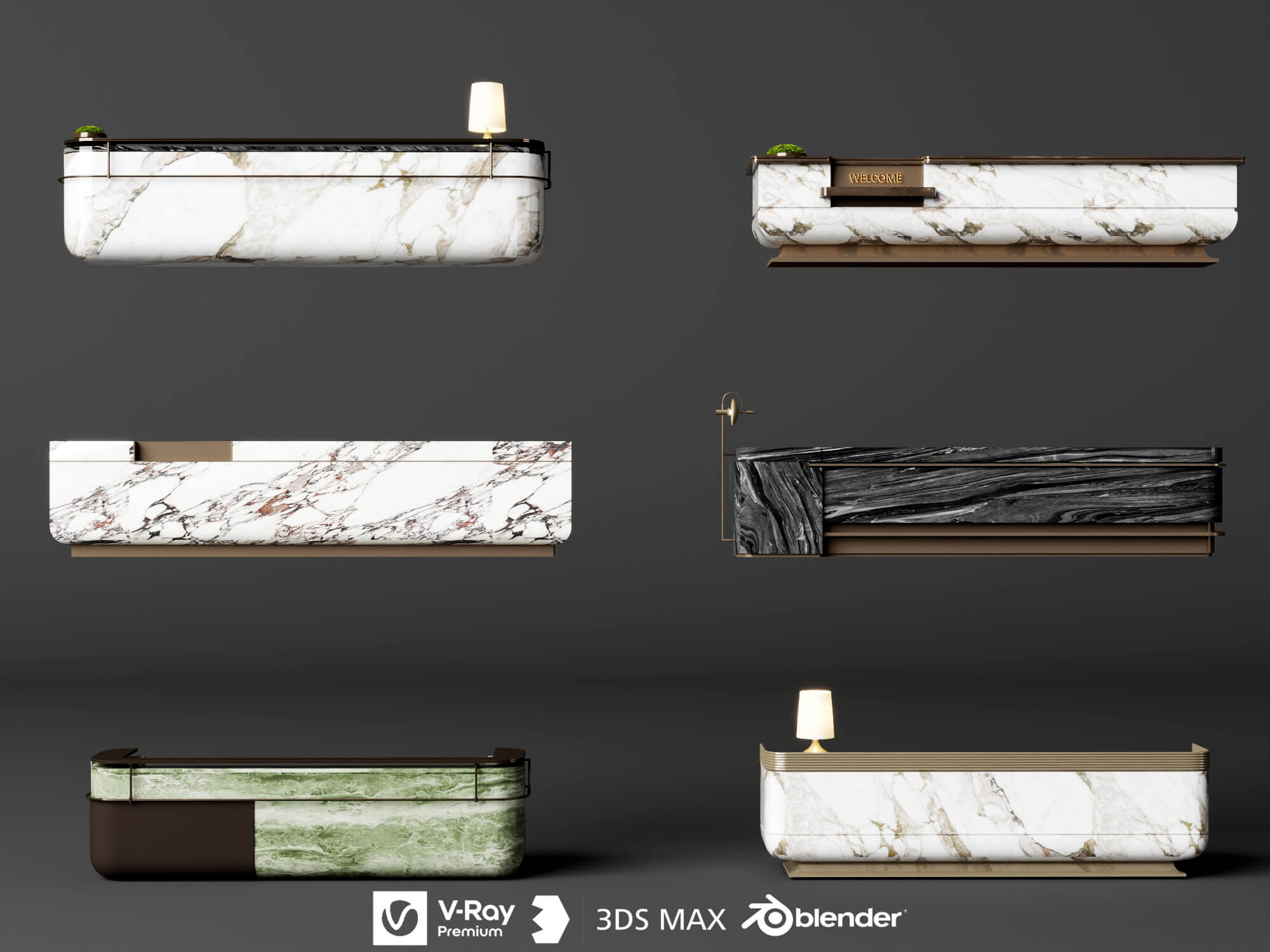 Luxury Marble Reception Desk Pack 3D Model