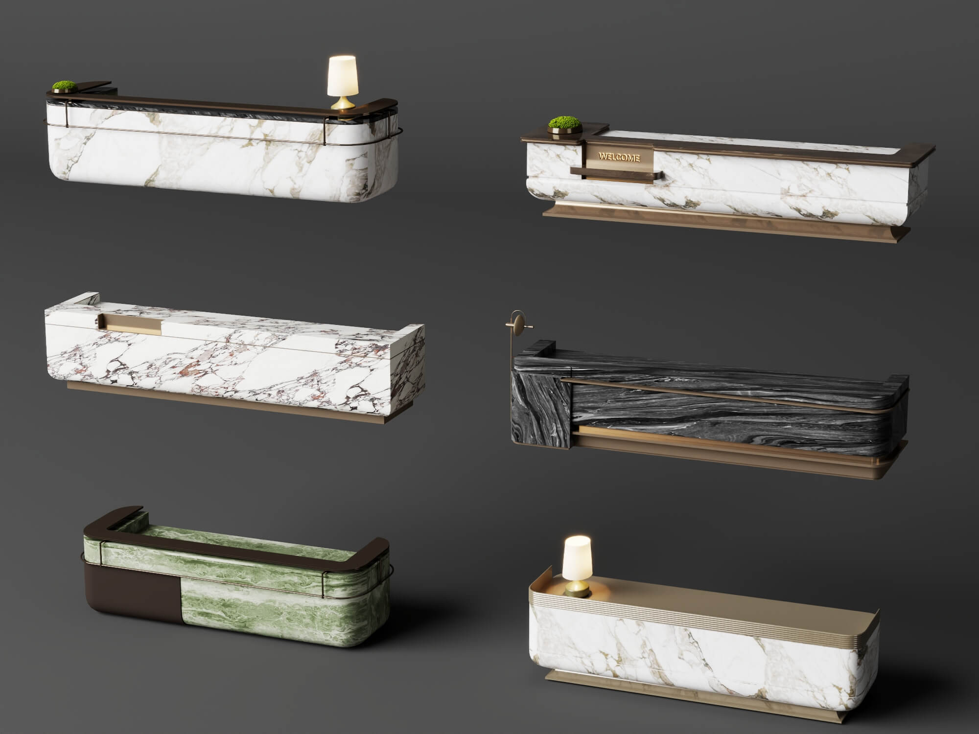 Luxury Marble Reception Desk Pack 3D Model