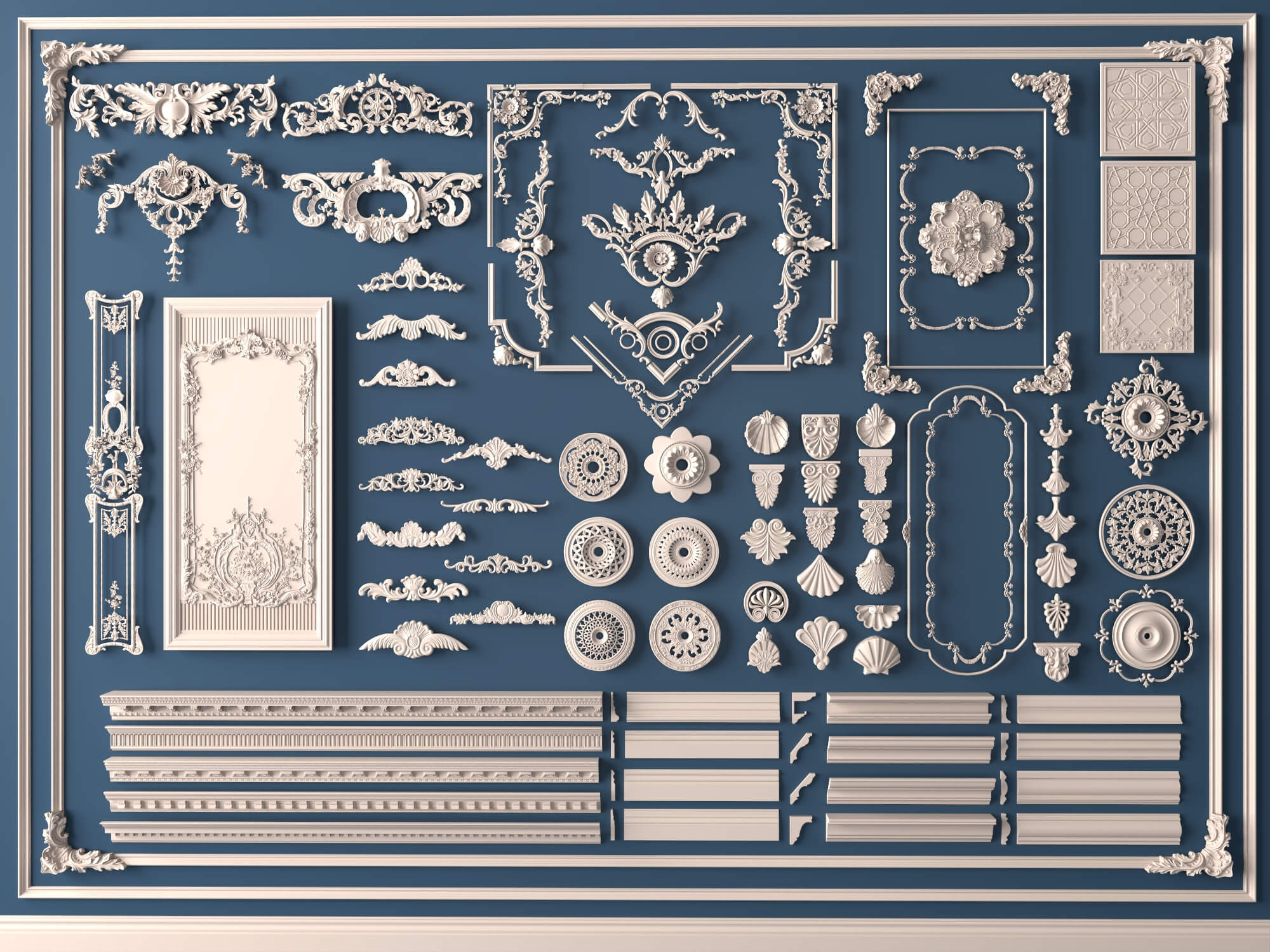Luxury Plaster Molding and Frame Ornament Collection 3D Model