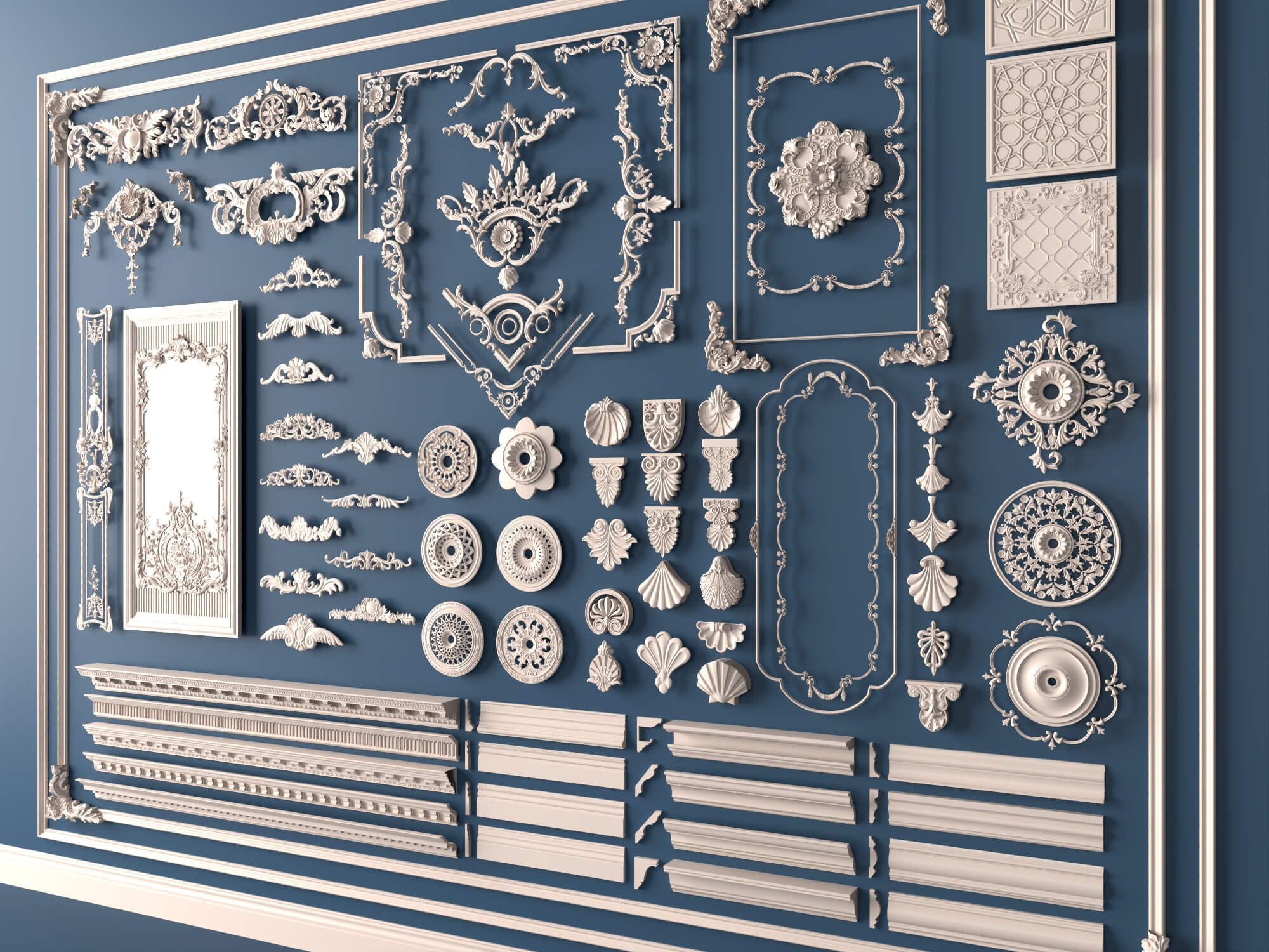 Luxury Plaster Molding and Frame Ornament Collection 3D Model