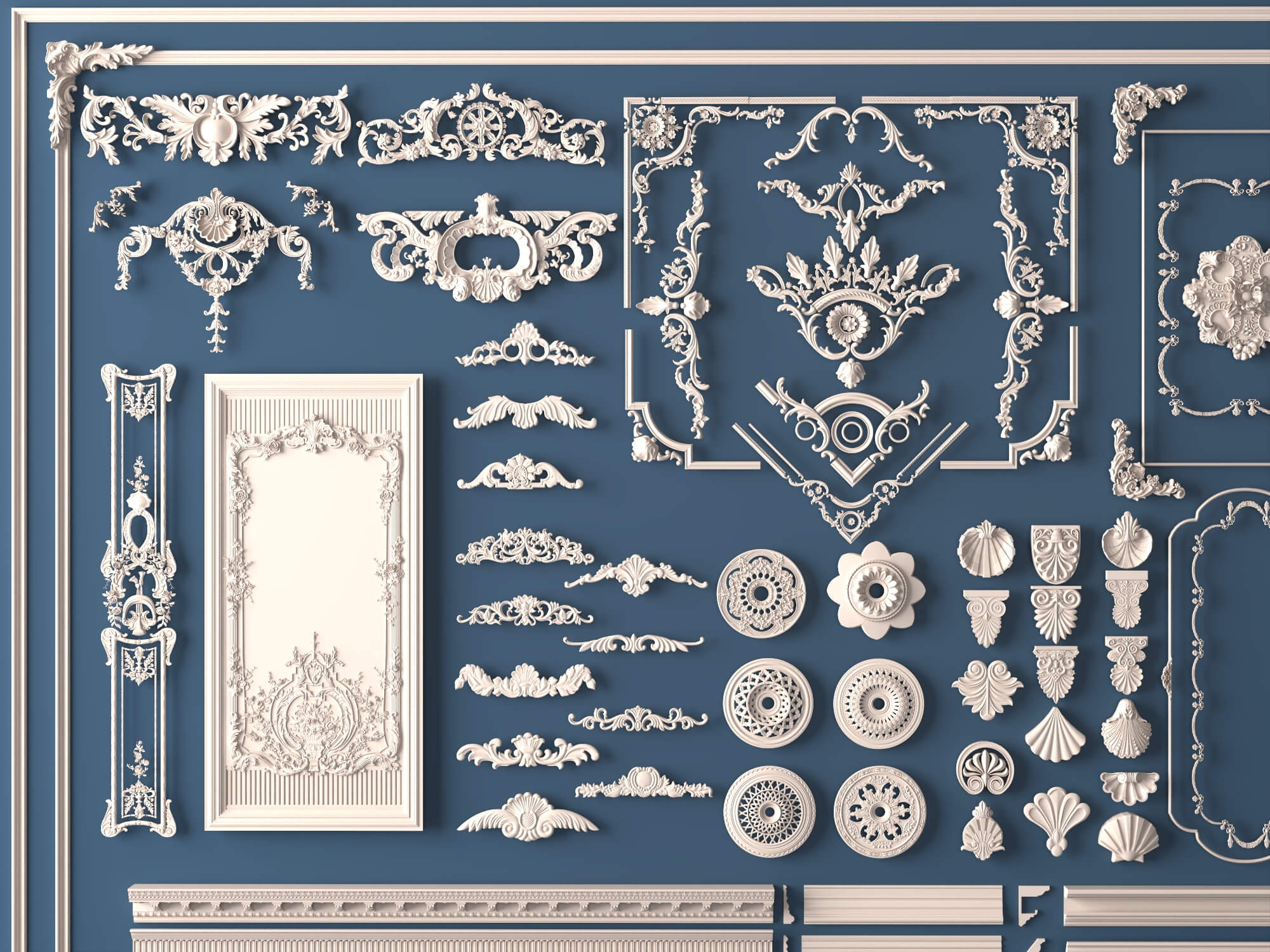 Luxury Plaster Molding and Frame Ornament Collection 3D Model