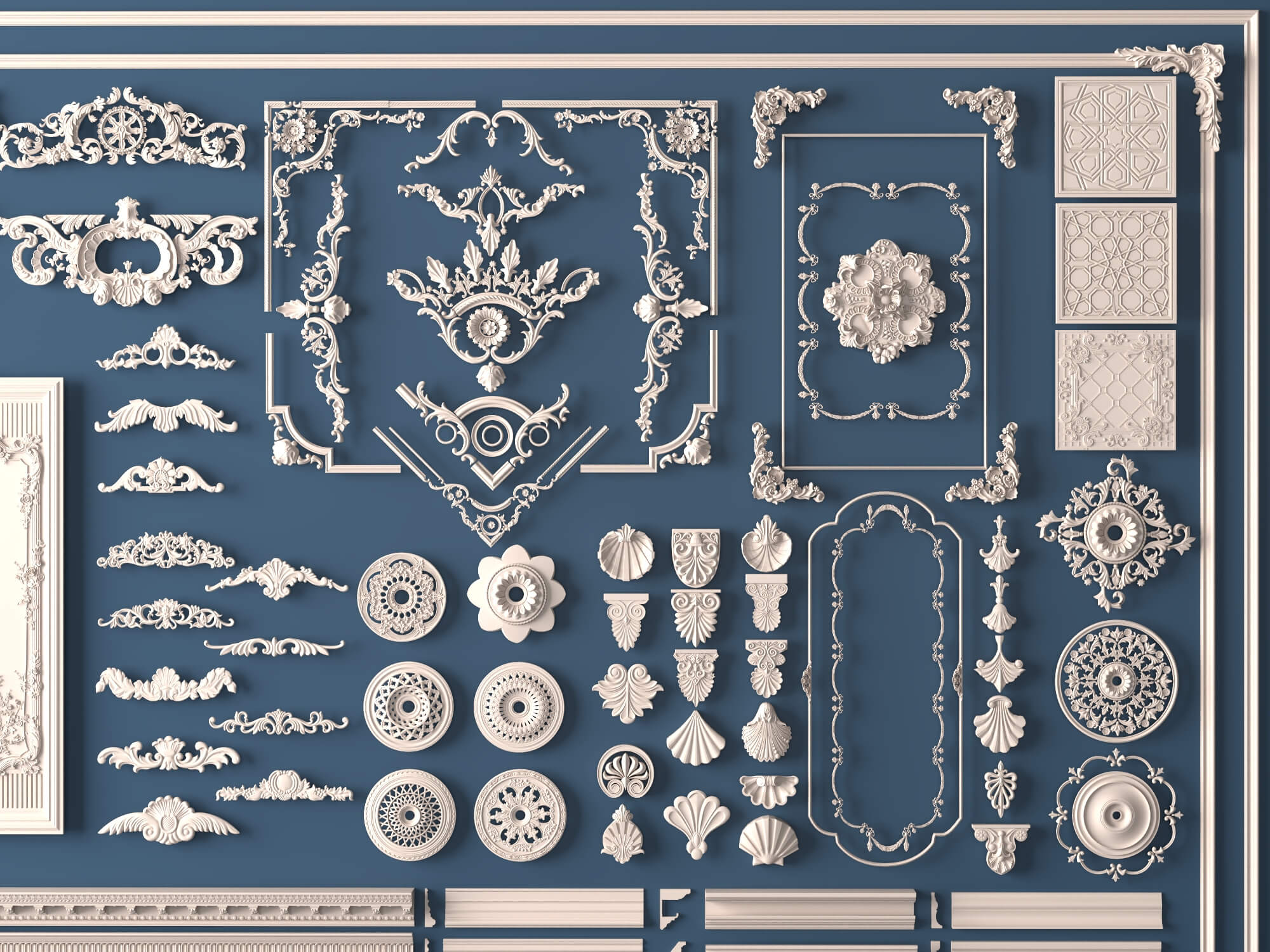 Luxury Plaster Molding and Frame Ornament Collection 3D Model