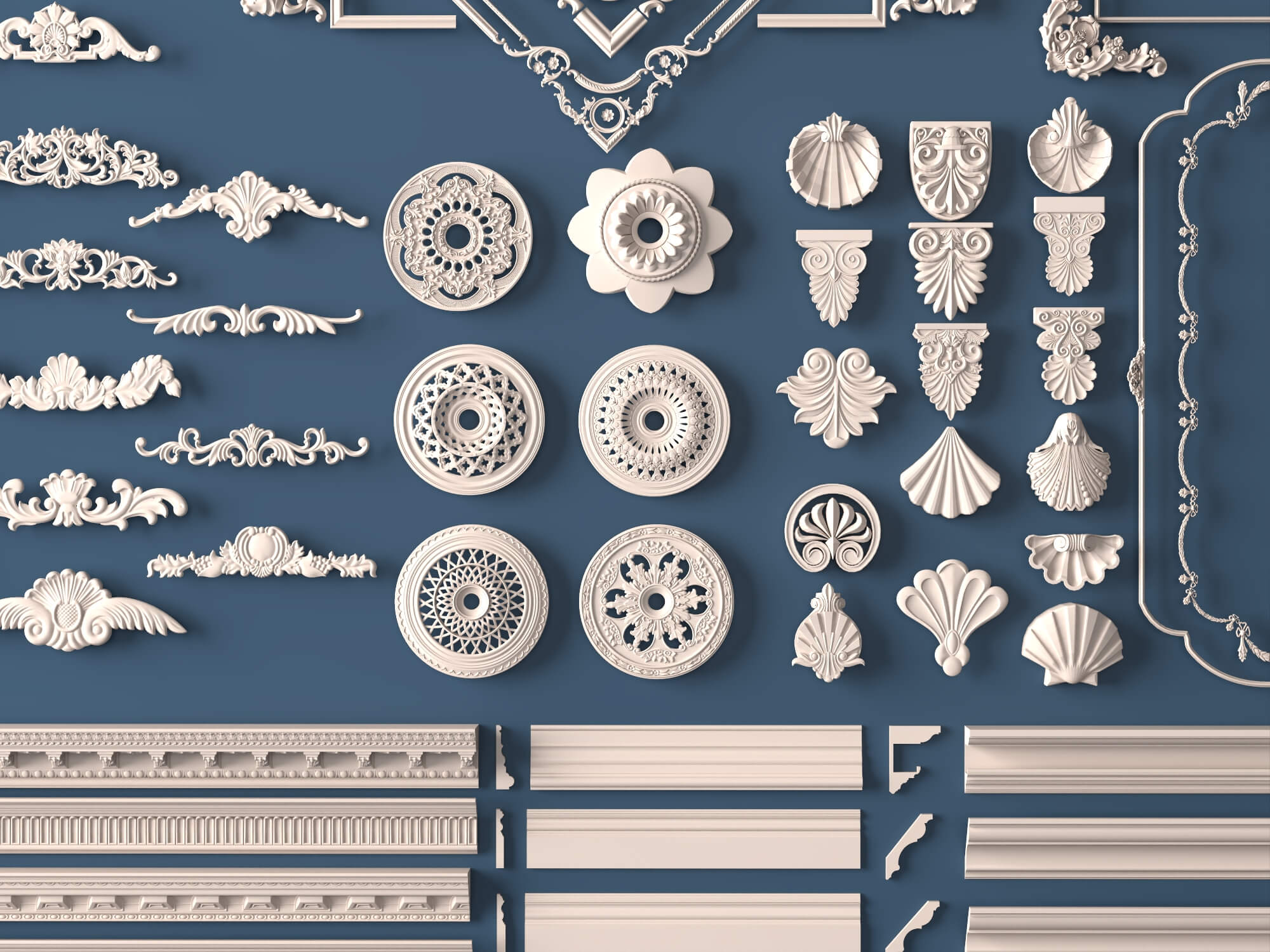 Luxury Plaster Molding and Frame Ornament Collection 3D Model