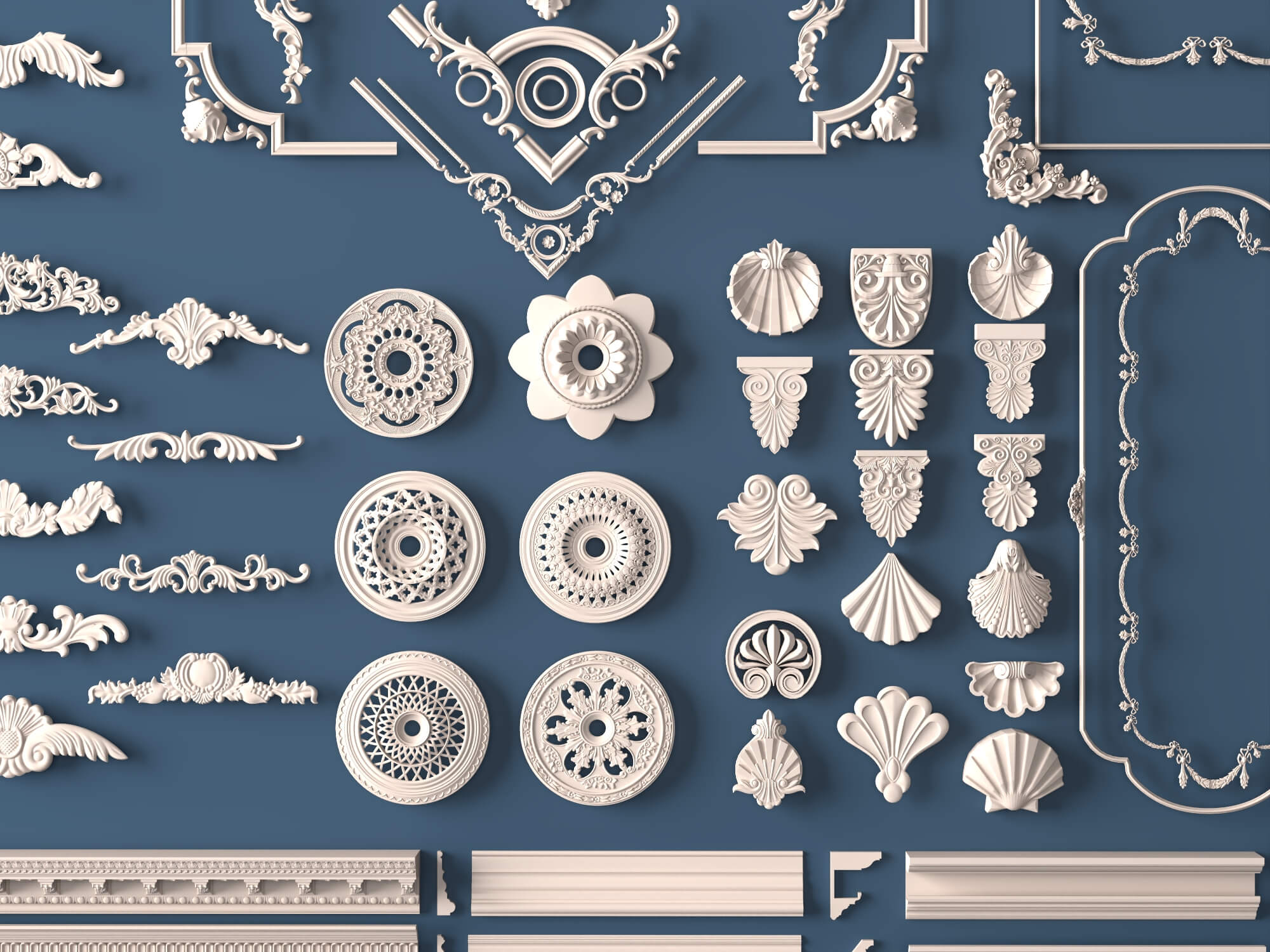 Luxury Plaster Molding and Frame Ornament Collection 3D Model