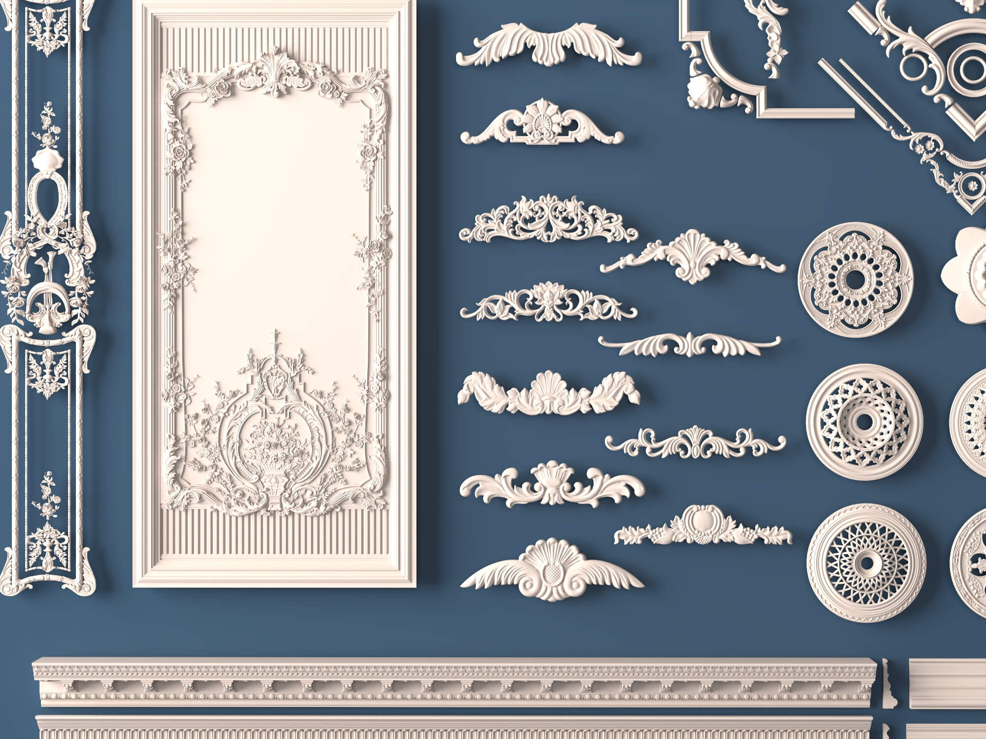 Luxury Plaster Molding and Frame Ornament Collection 3D Model
