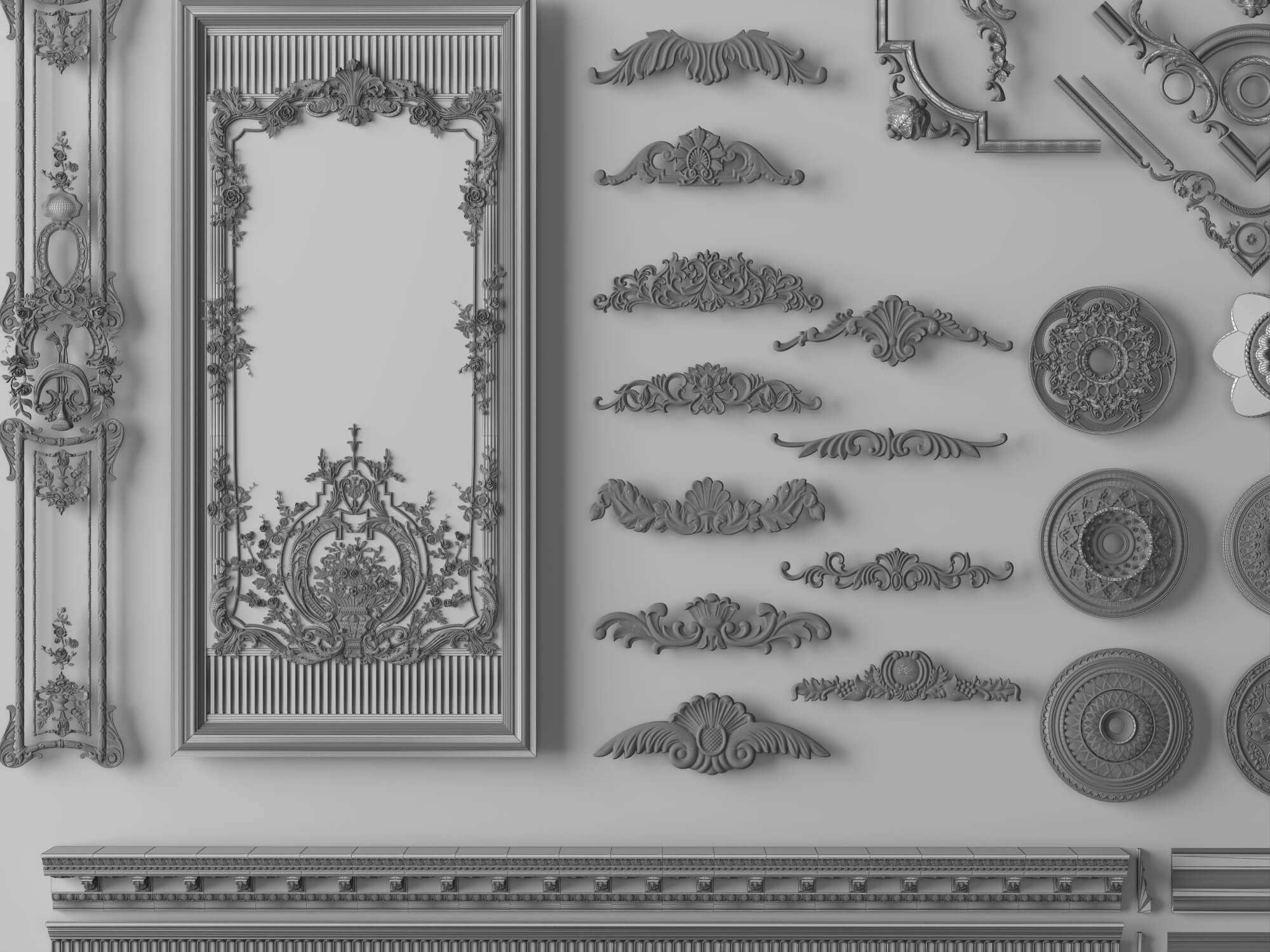 Luxury Plaster Molding and Frame Ornament Collection 3D Model