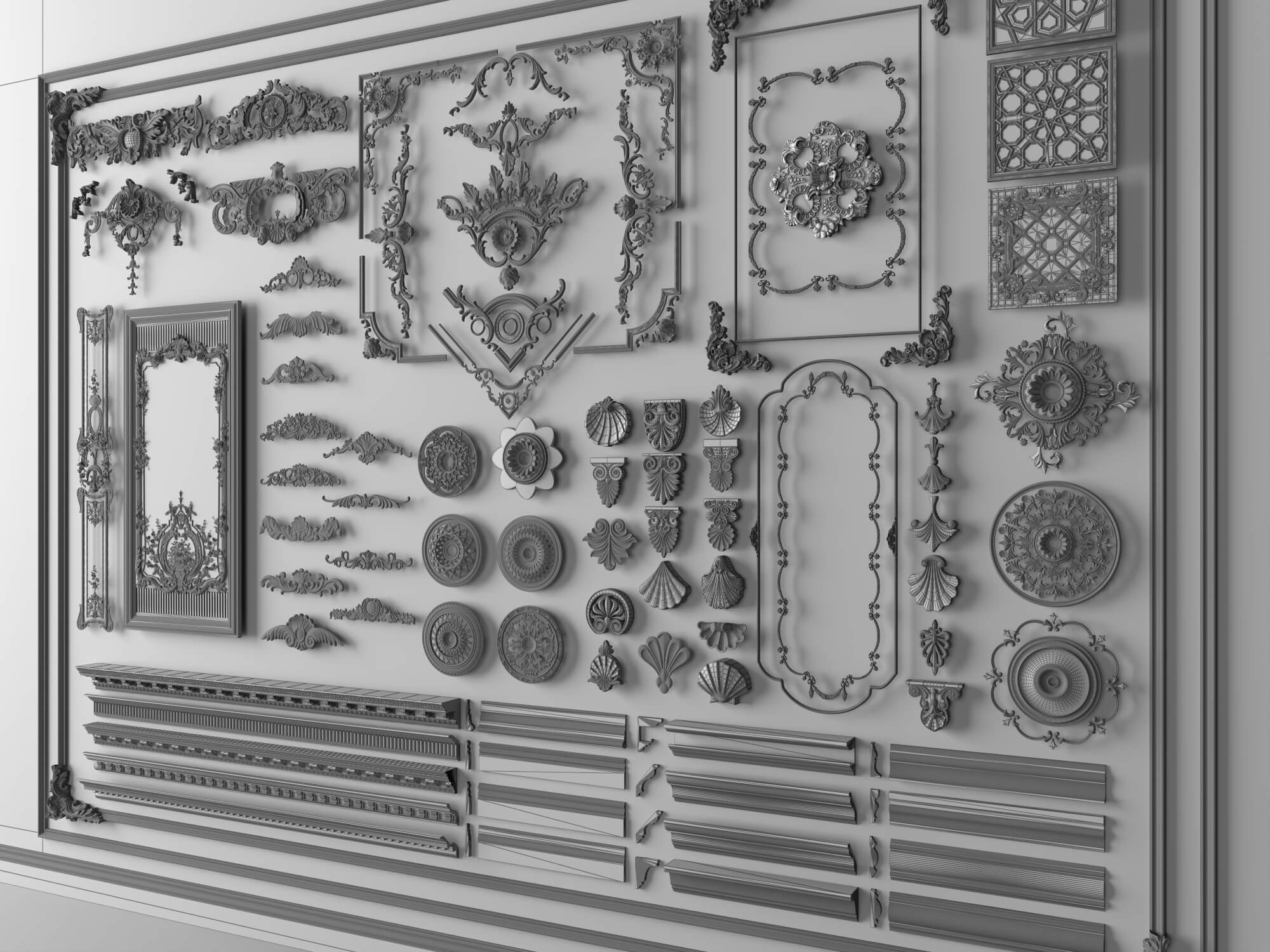 Luxury Plaster Molding and Frame Ornament Collection 3D Model
