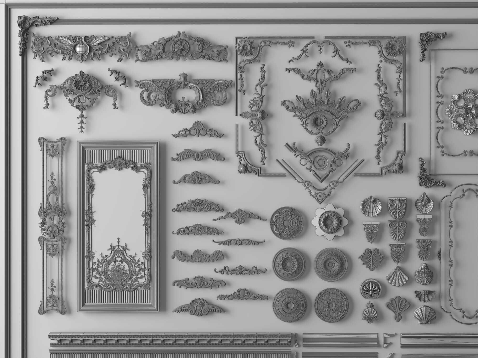 Luxury Plaster Molding and Frame Ornament Collection 3D Model