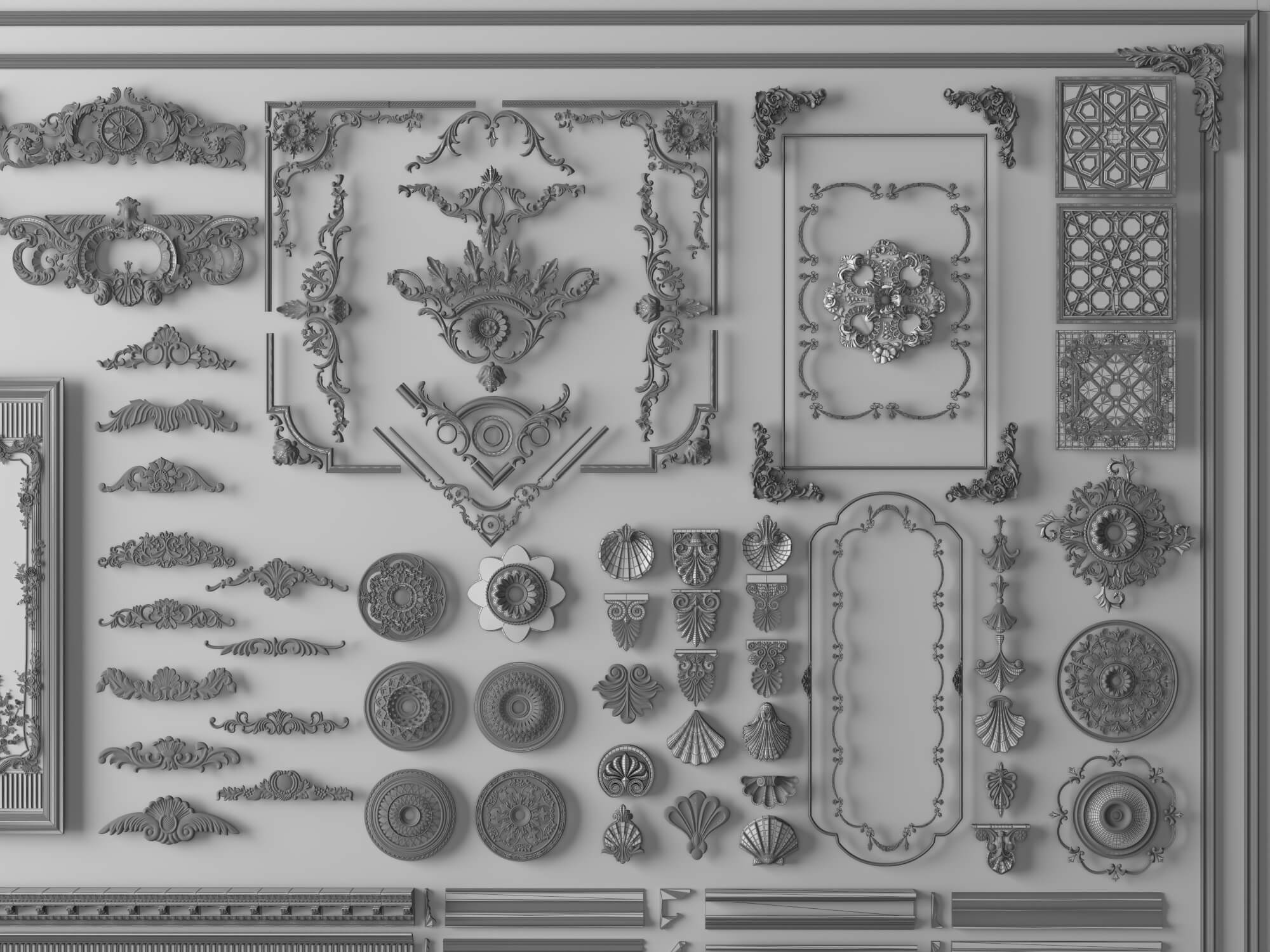 Luxury Plaster Molding and Frame Ornament Collection 3D Model