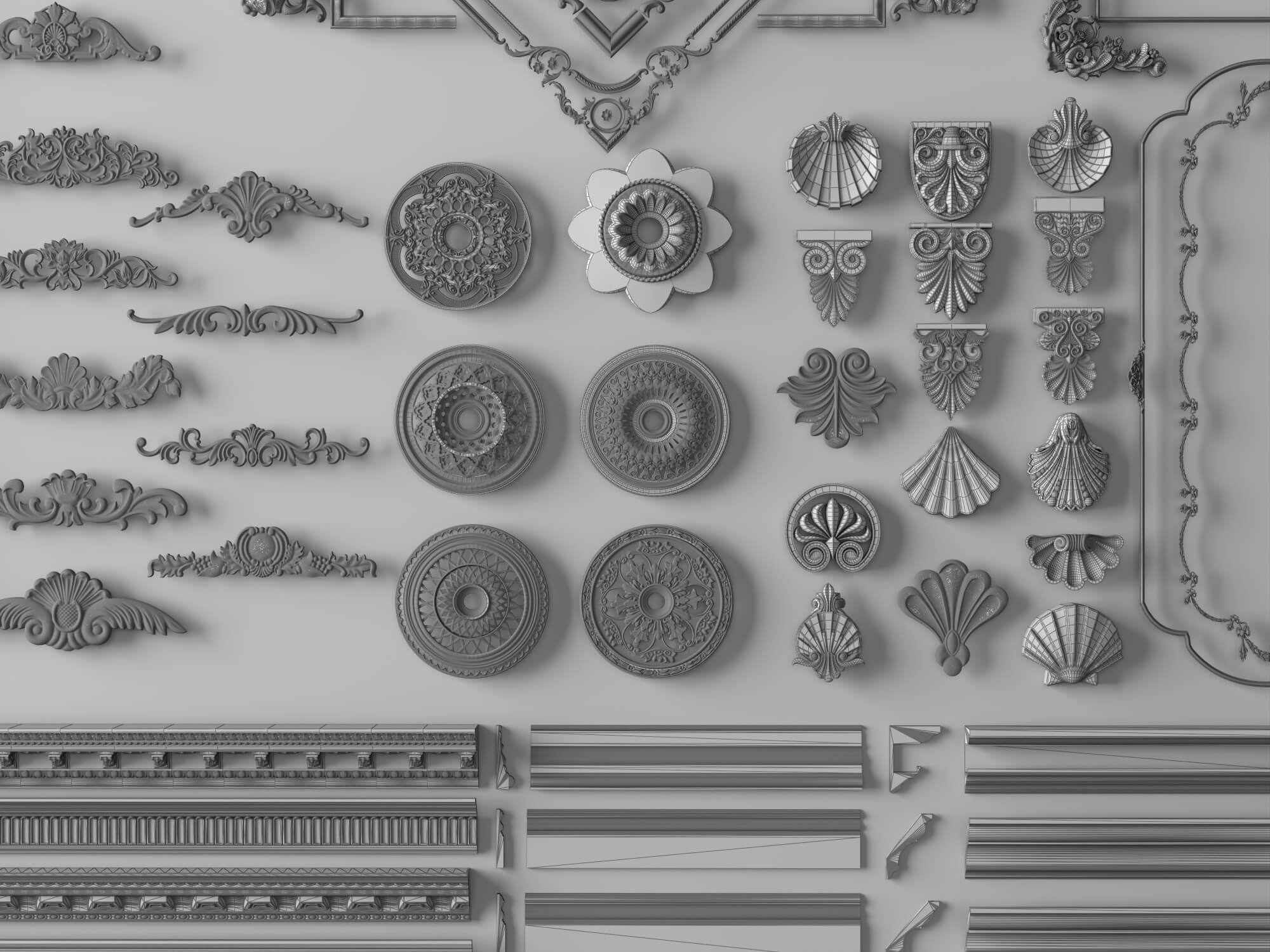 Luxury Plaster Molding and Frame Ornament Collection 3D Model
