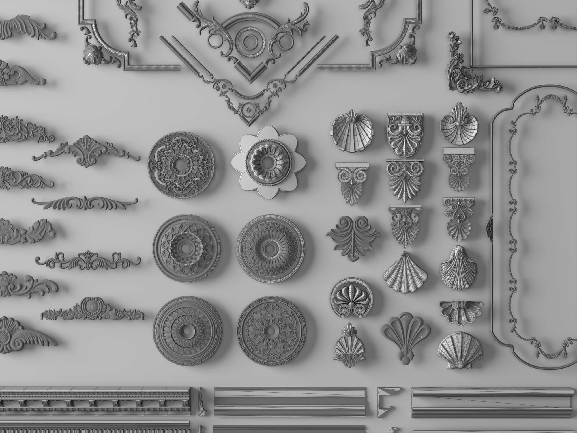 Luxury Plaster Molding and Frame Ornament Collection 3D Model