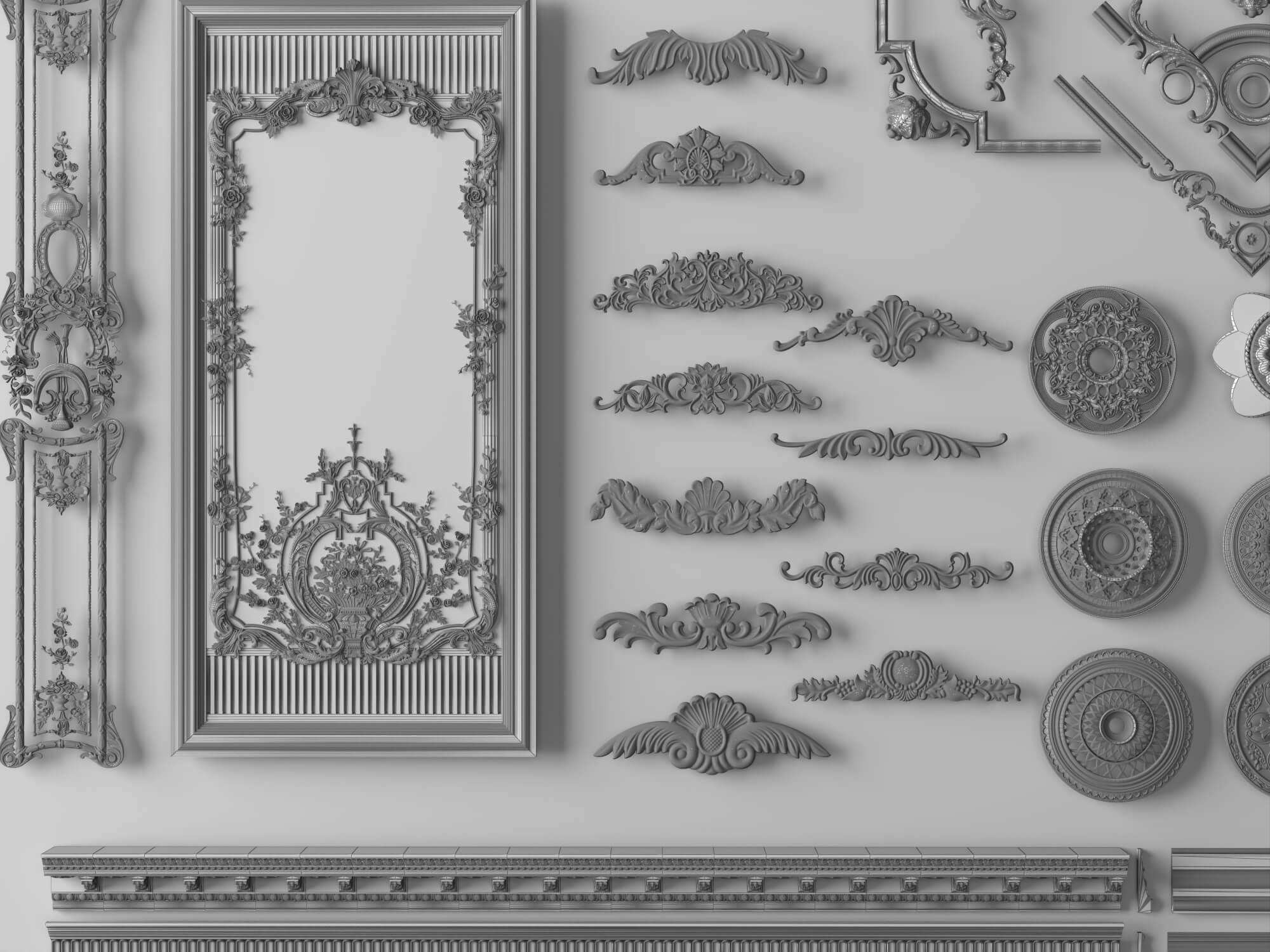 Luxury Plaster Molding and Frame Ornament Collection 3D Model