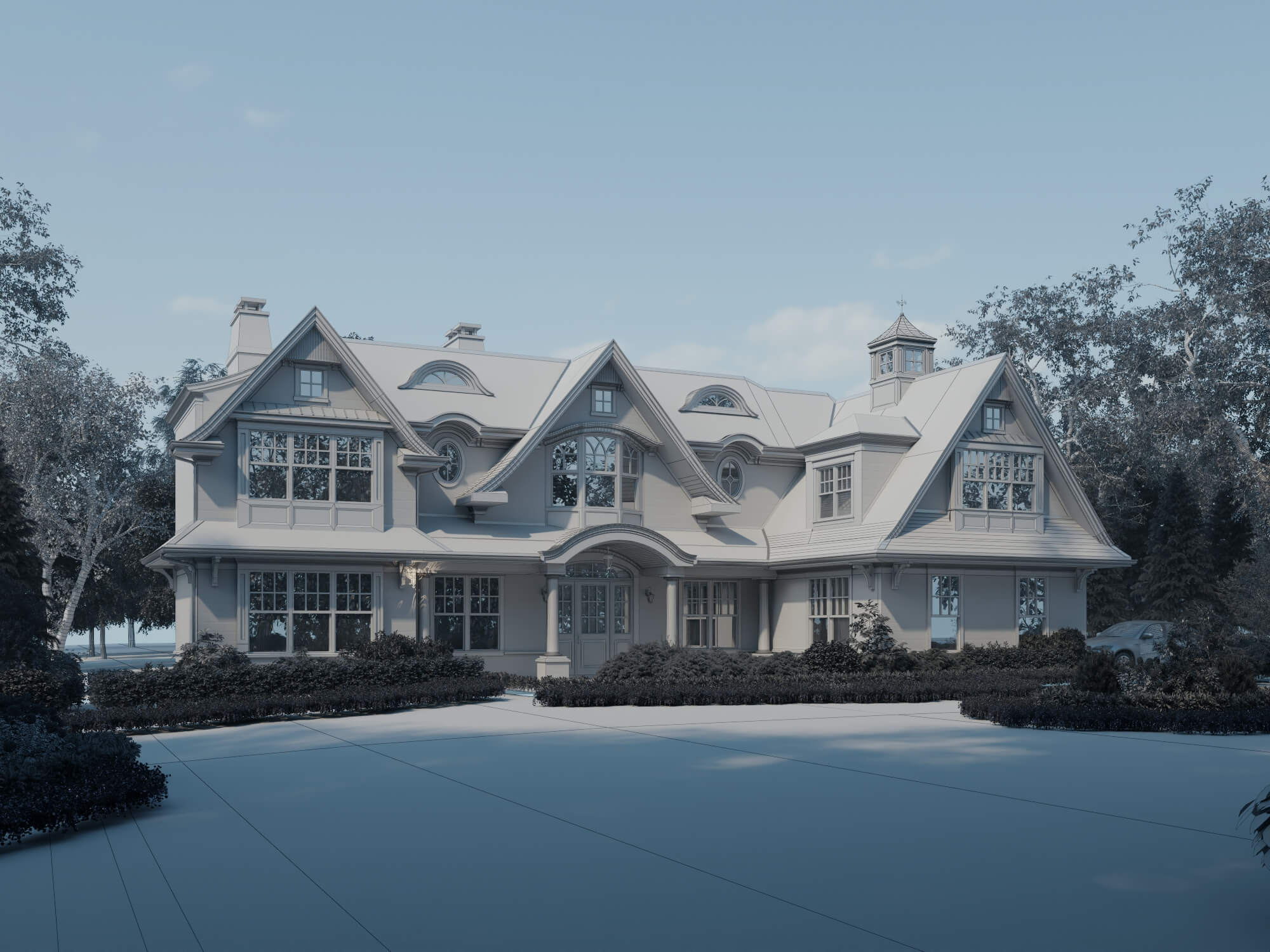 Luxury Shingle Style Mansion Exterior 3D Model