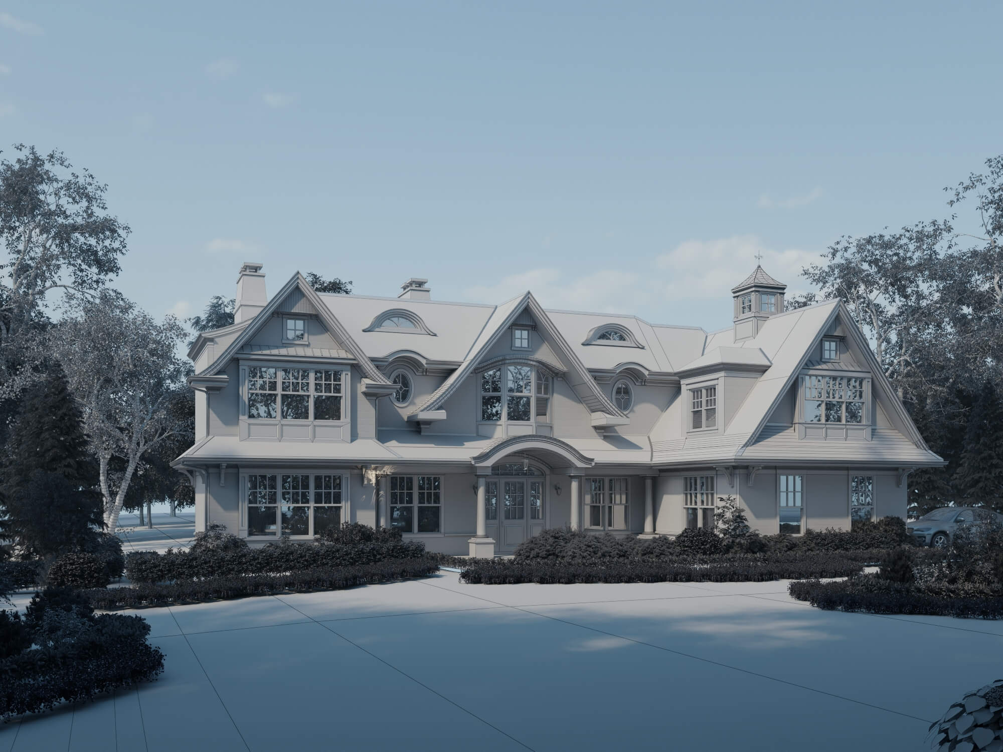Luxury Shingle Style Mansion Exterior 3D Model