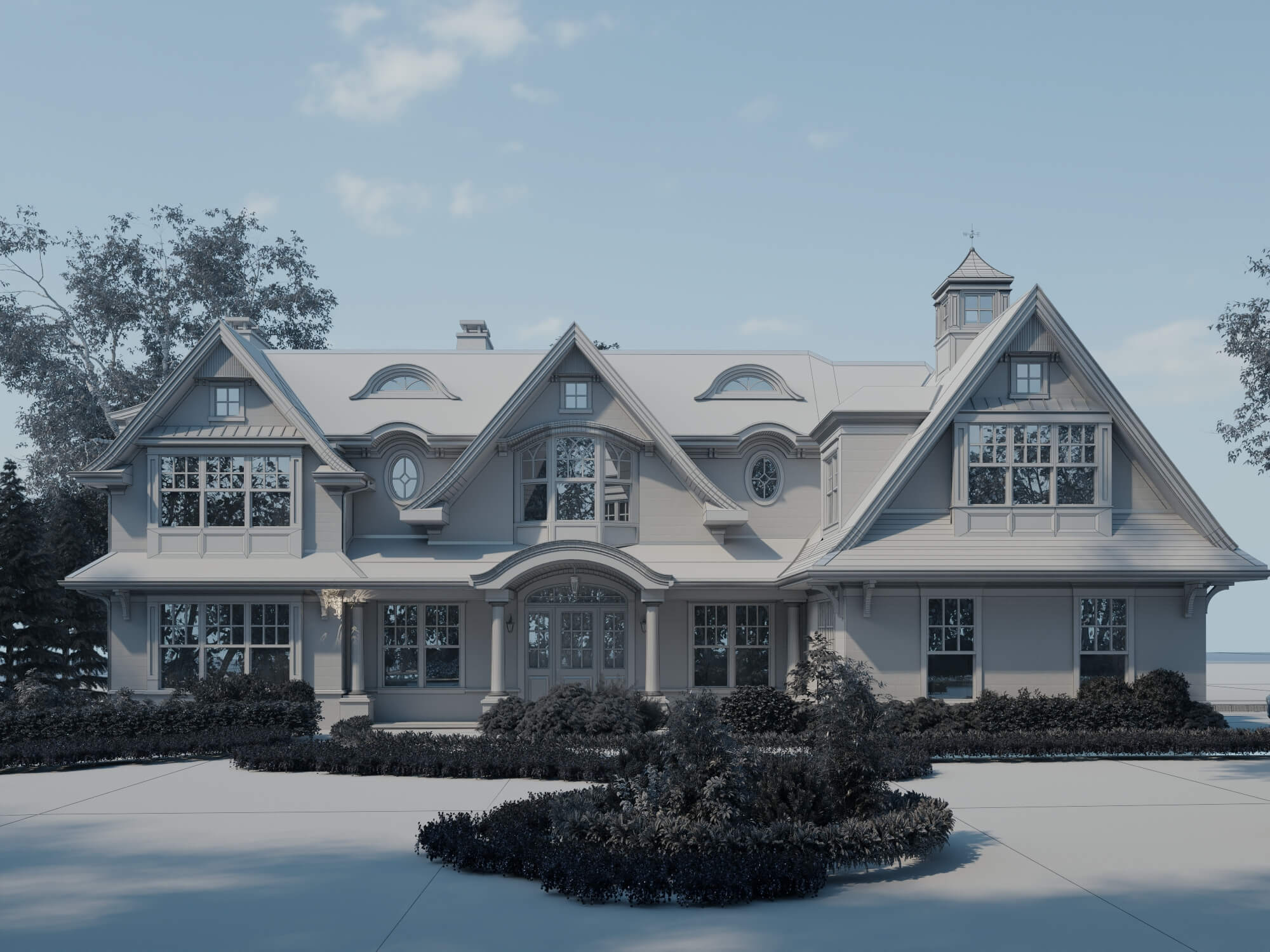 Luxury Shingle Style Mansion Exterior 3D Model