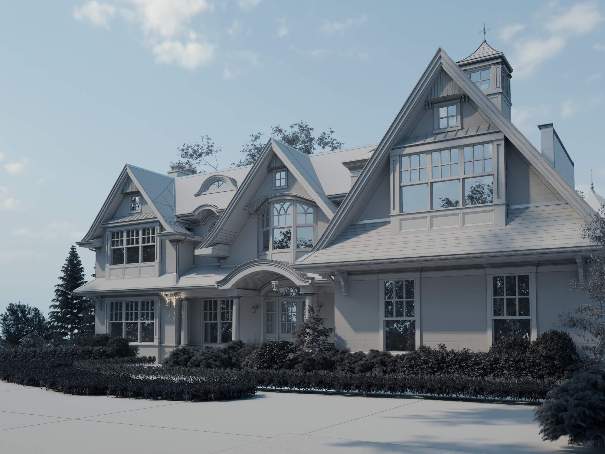 Luxury Shingle Style Mansion Exterior 3D Model