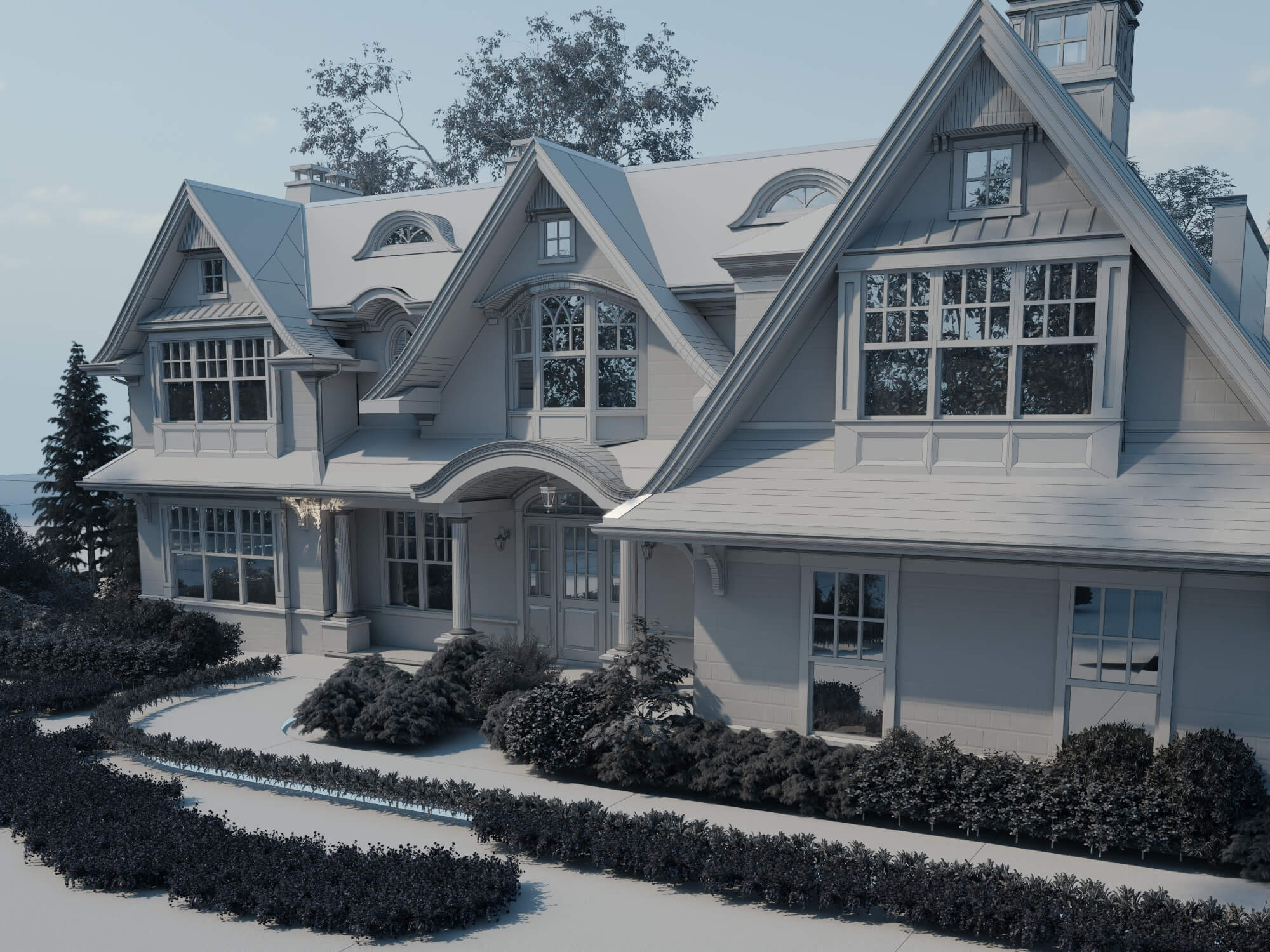 Luxury Shingle Style Mansion Exterior 3D Model