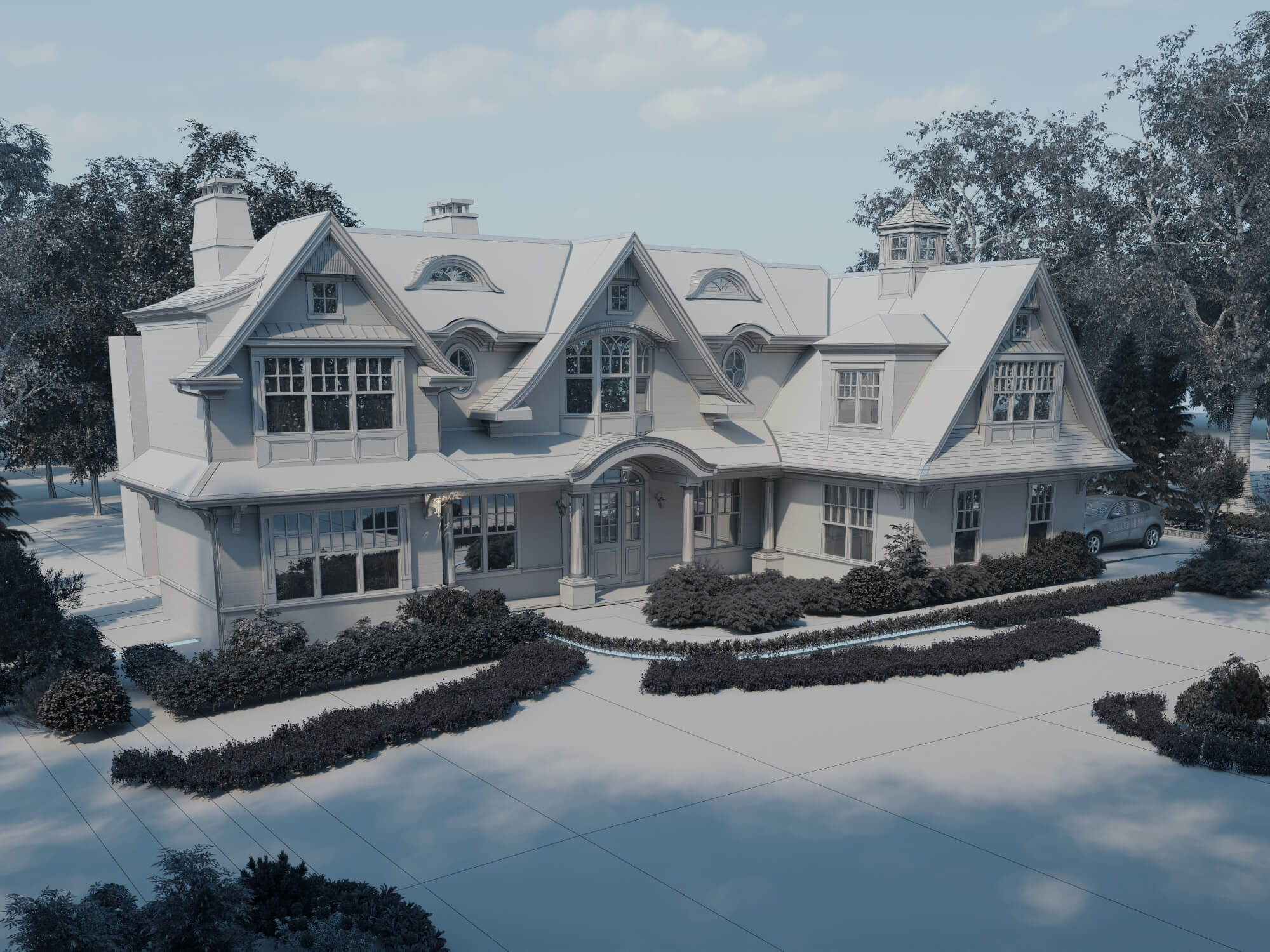 Luxury Shingle Style Mansion Exterior 3D Model