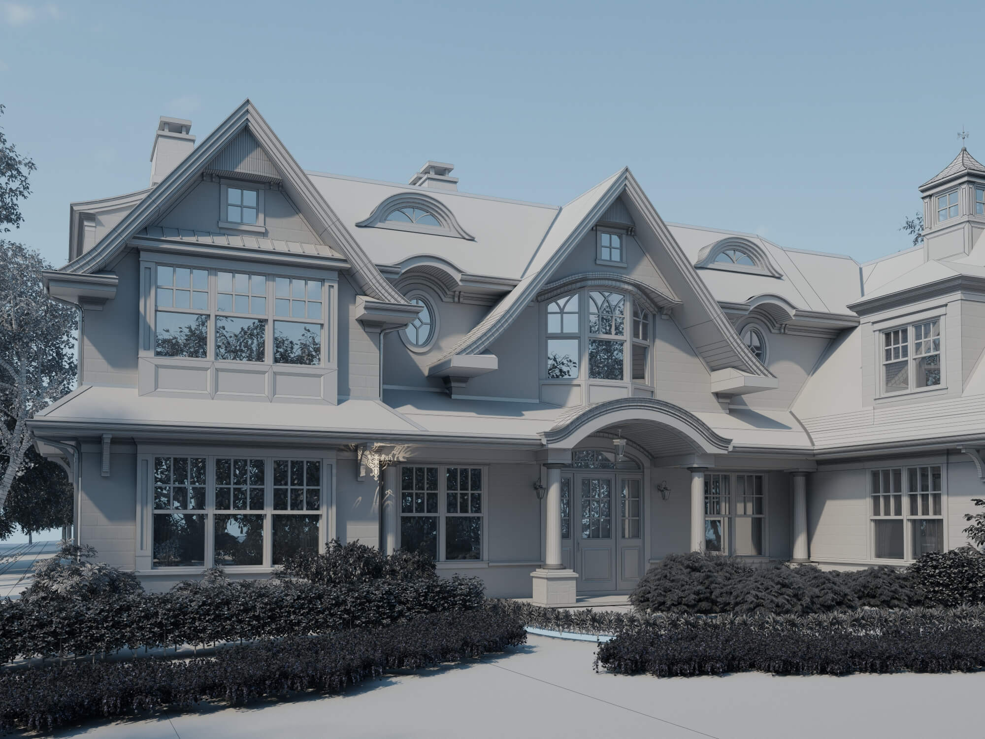 Luxury Shingle Style Mansion Exterior 3D Model