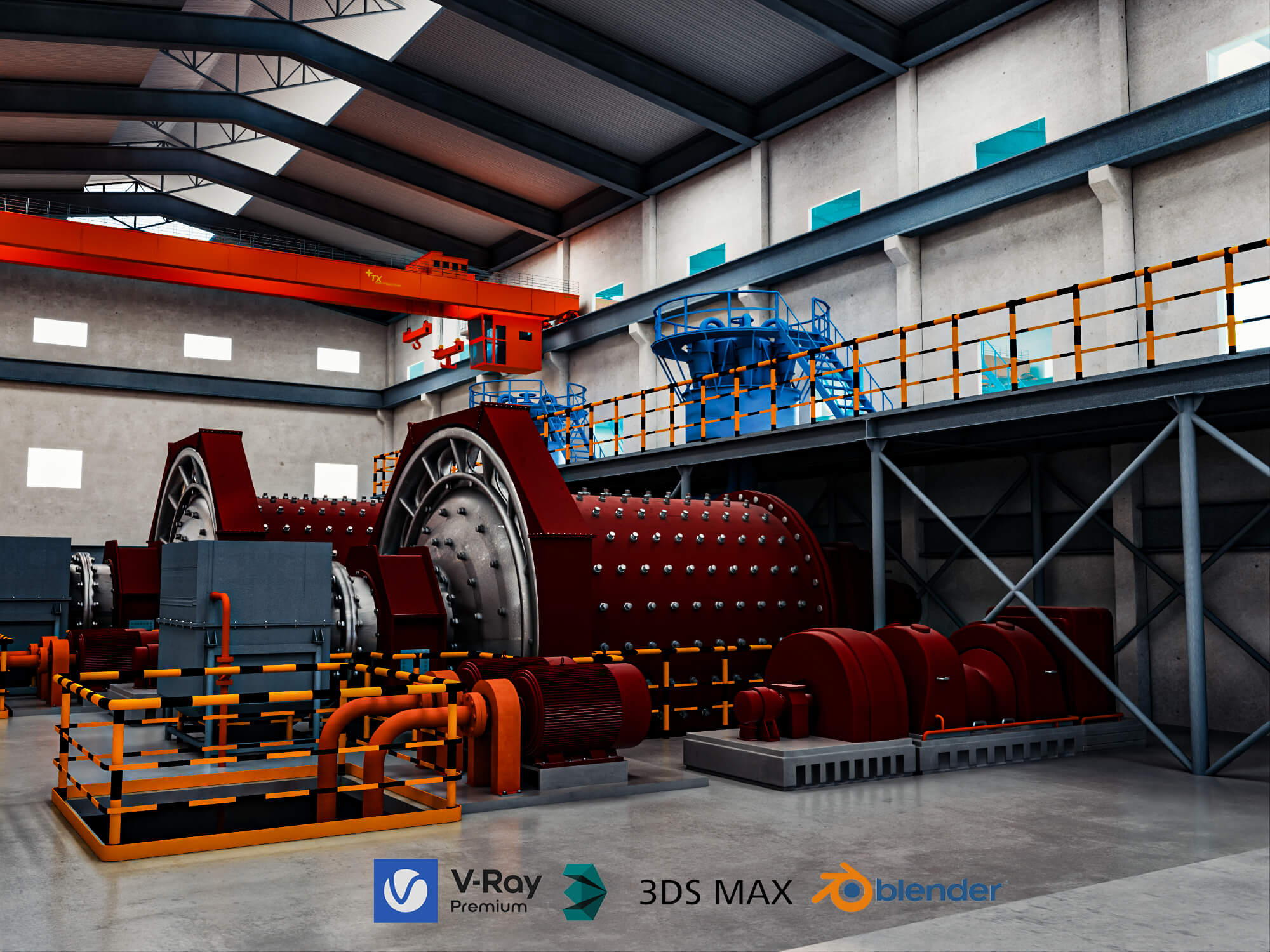 Mineral Processing Factory Interior Scene 3D Model