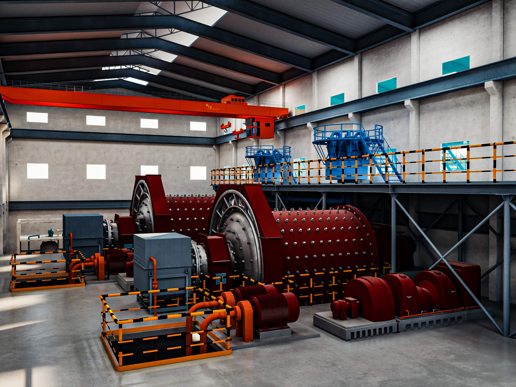 Mineral Processing Factory Interior Scene 3D Model
