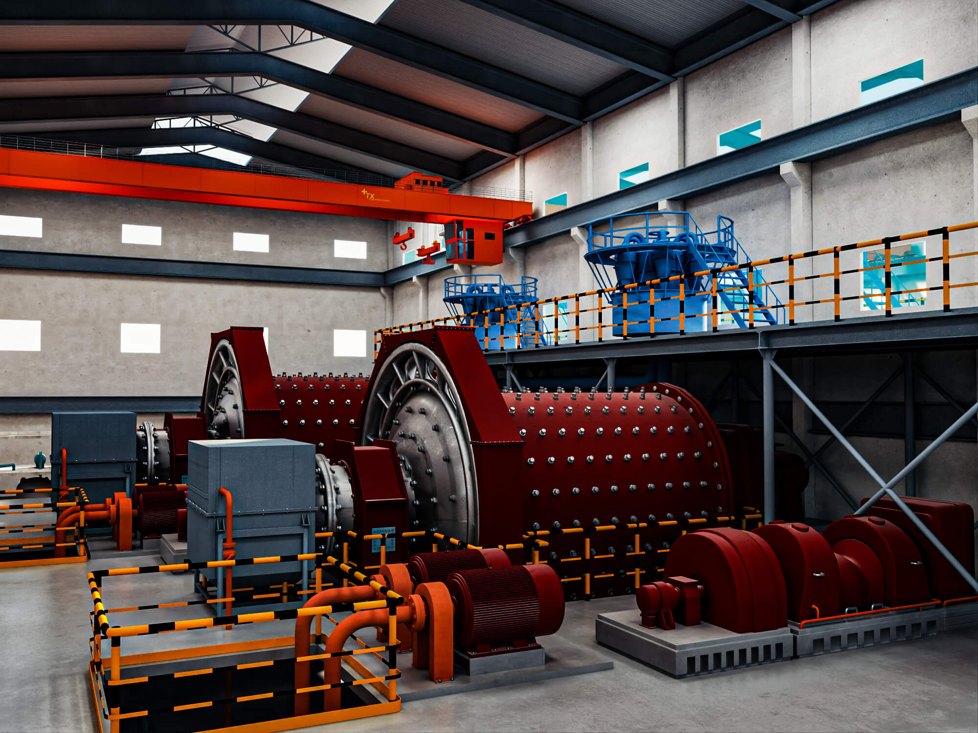 Mineral Processing Factory Interior Scene 3D Model