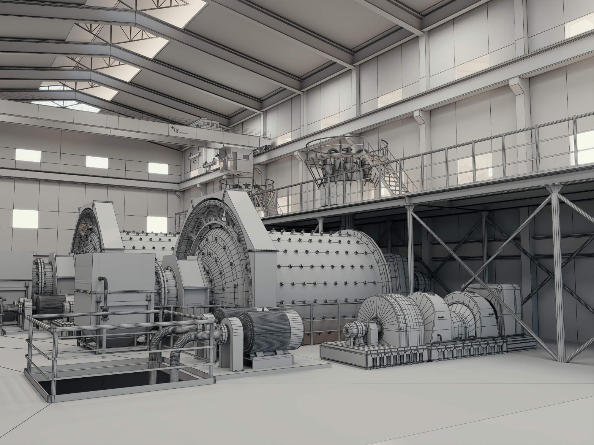 Mineral Processing Factory Interior Scene 3D Model