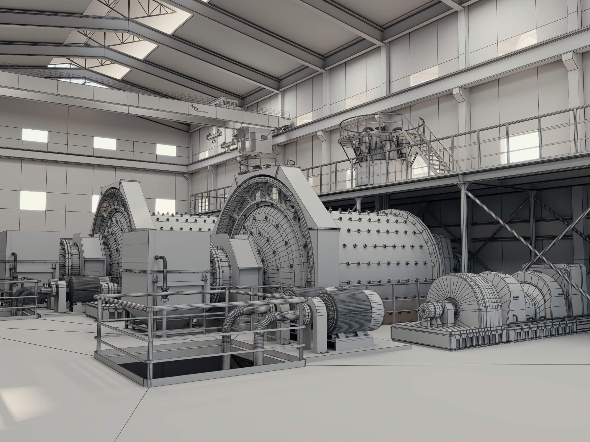 Mineral Processing Factory Interior Scene 3D Model