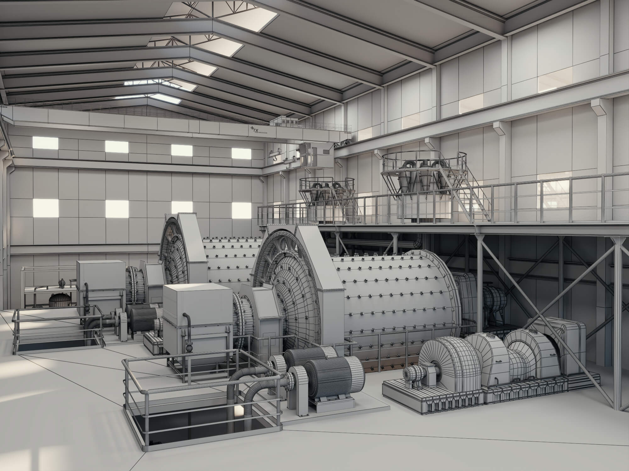 Mineral Processing Factory Interior Scene 3D Model