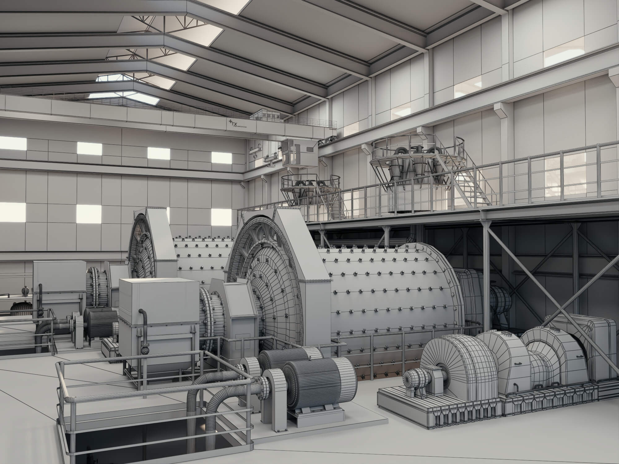 Mineral Processing Factory Interior Scene 3D Model