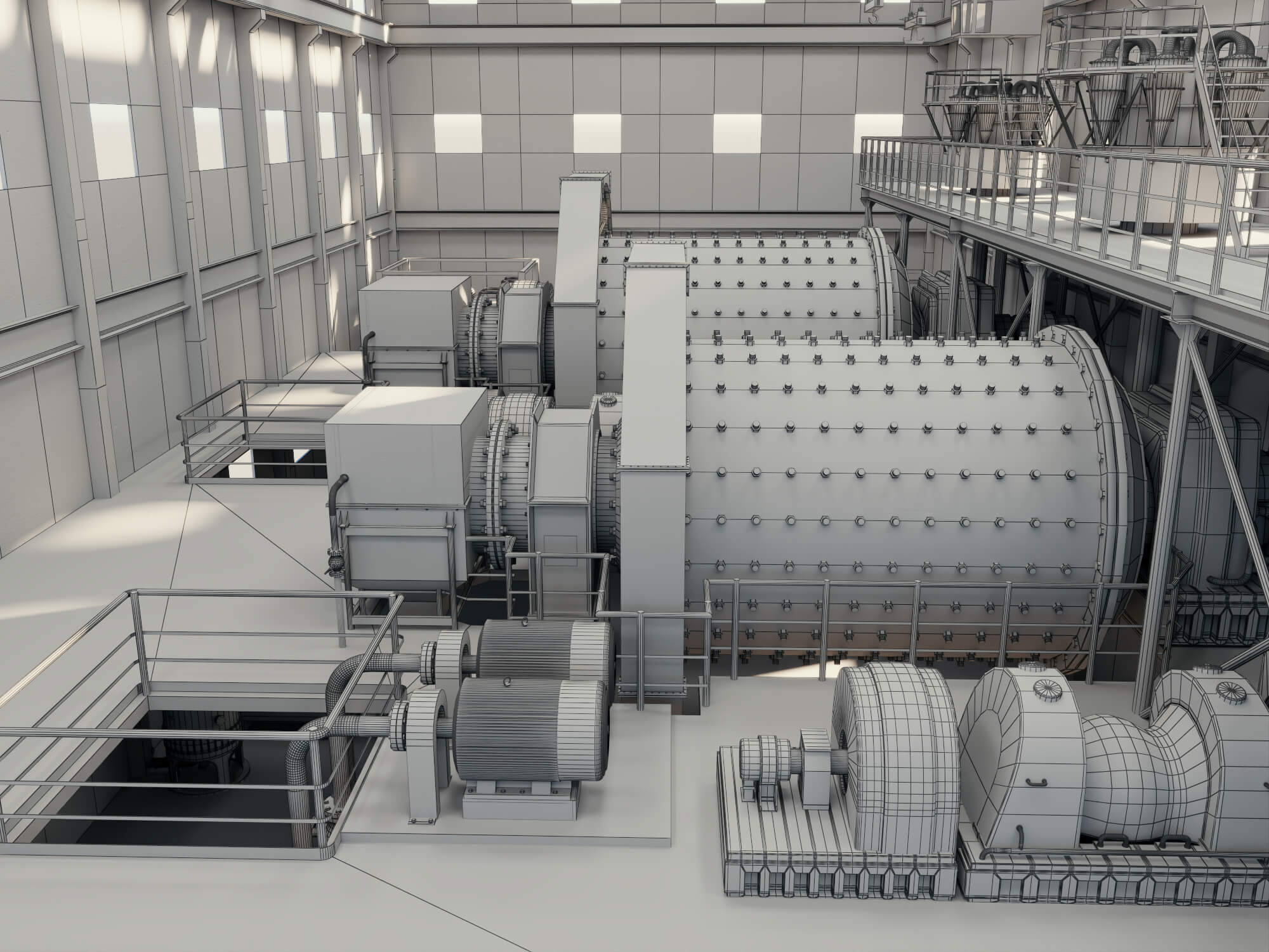 Mineral Processing Factory Interior Scene 3D Model
