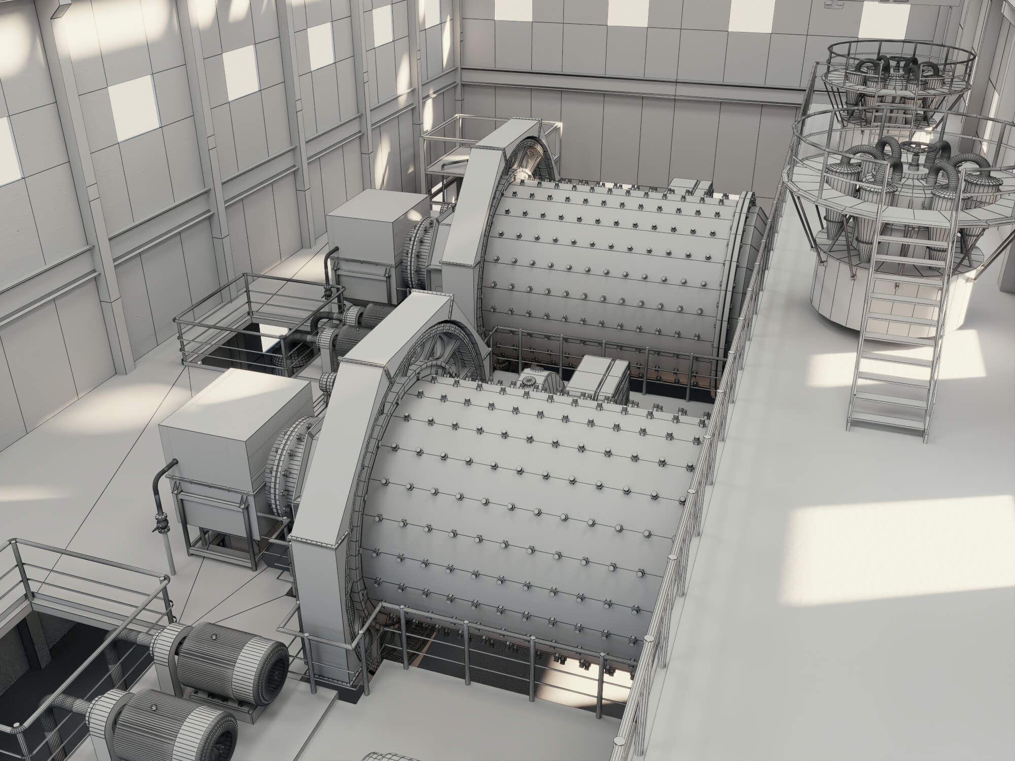 Mineral Processing Factory Interior Scene 3D Model