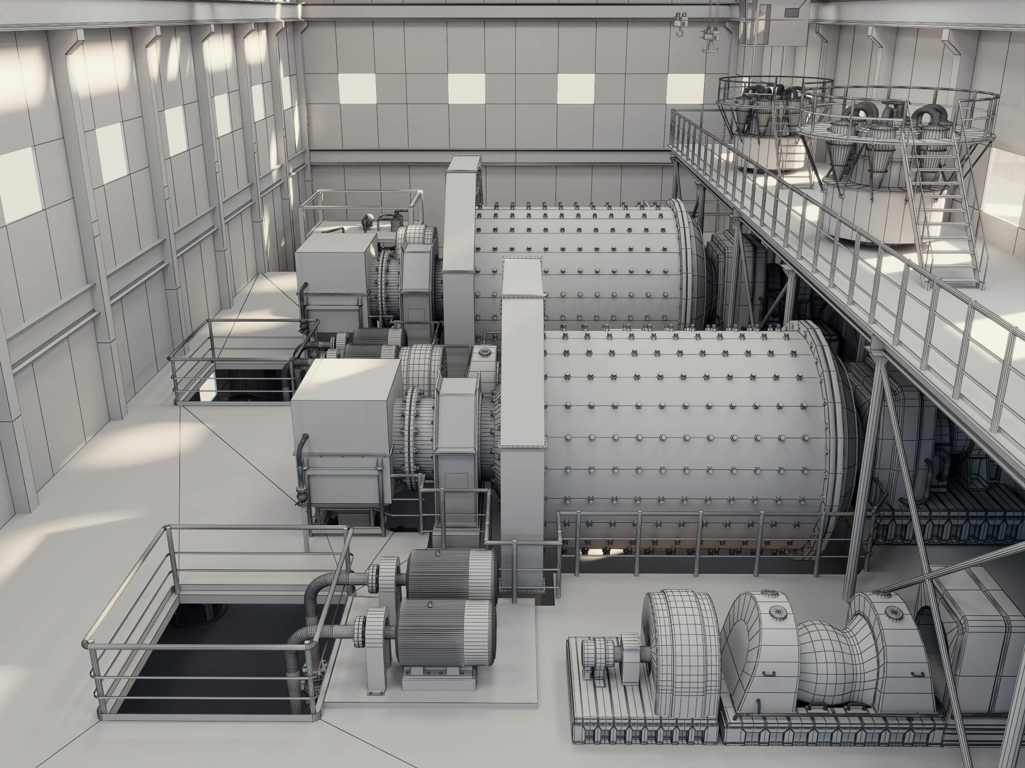 Mineral Processing Factory Interior Scene 3D Model