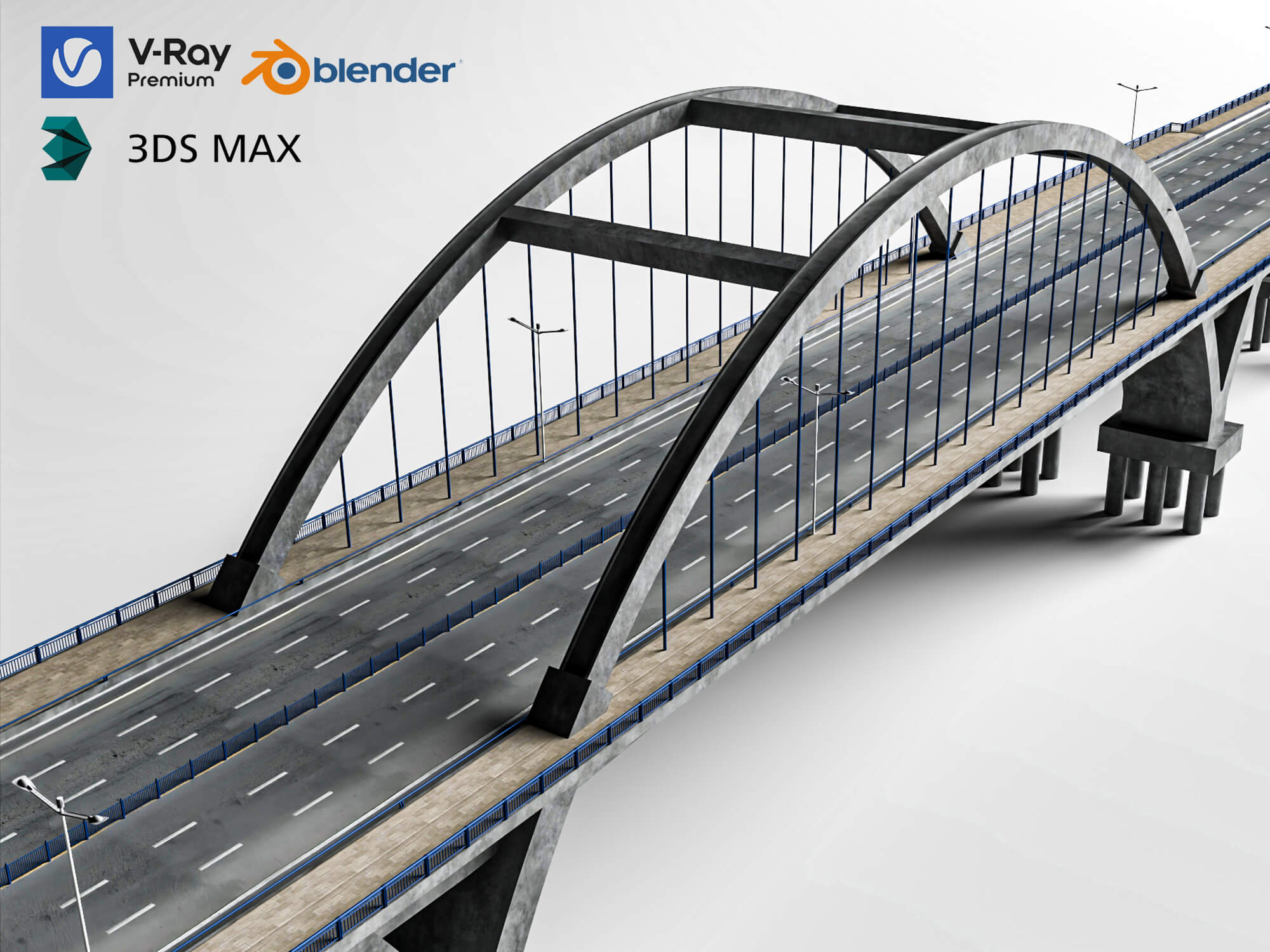 Modern Arch Highway Bridge 3D Model