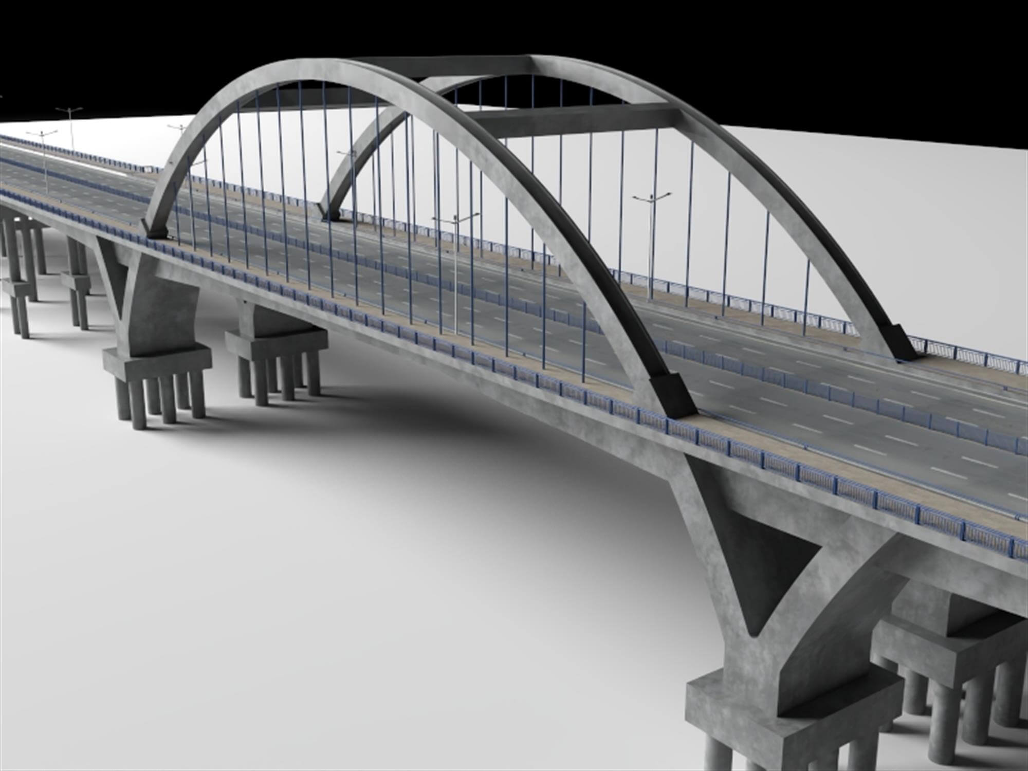 Modern Arch Highway Bridge 3D Model