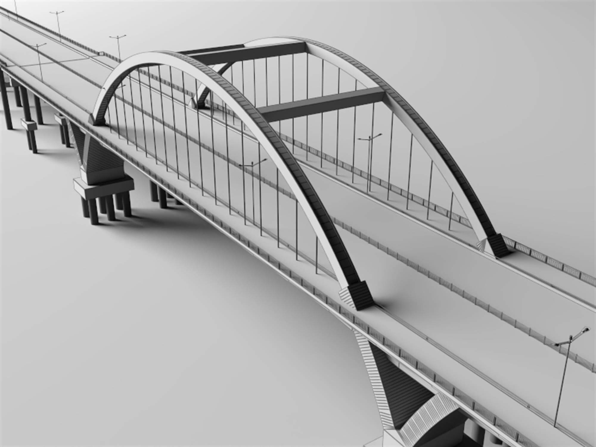 Modern Arch Highway Bridge 3D Model
