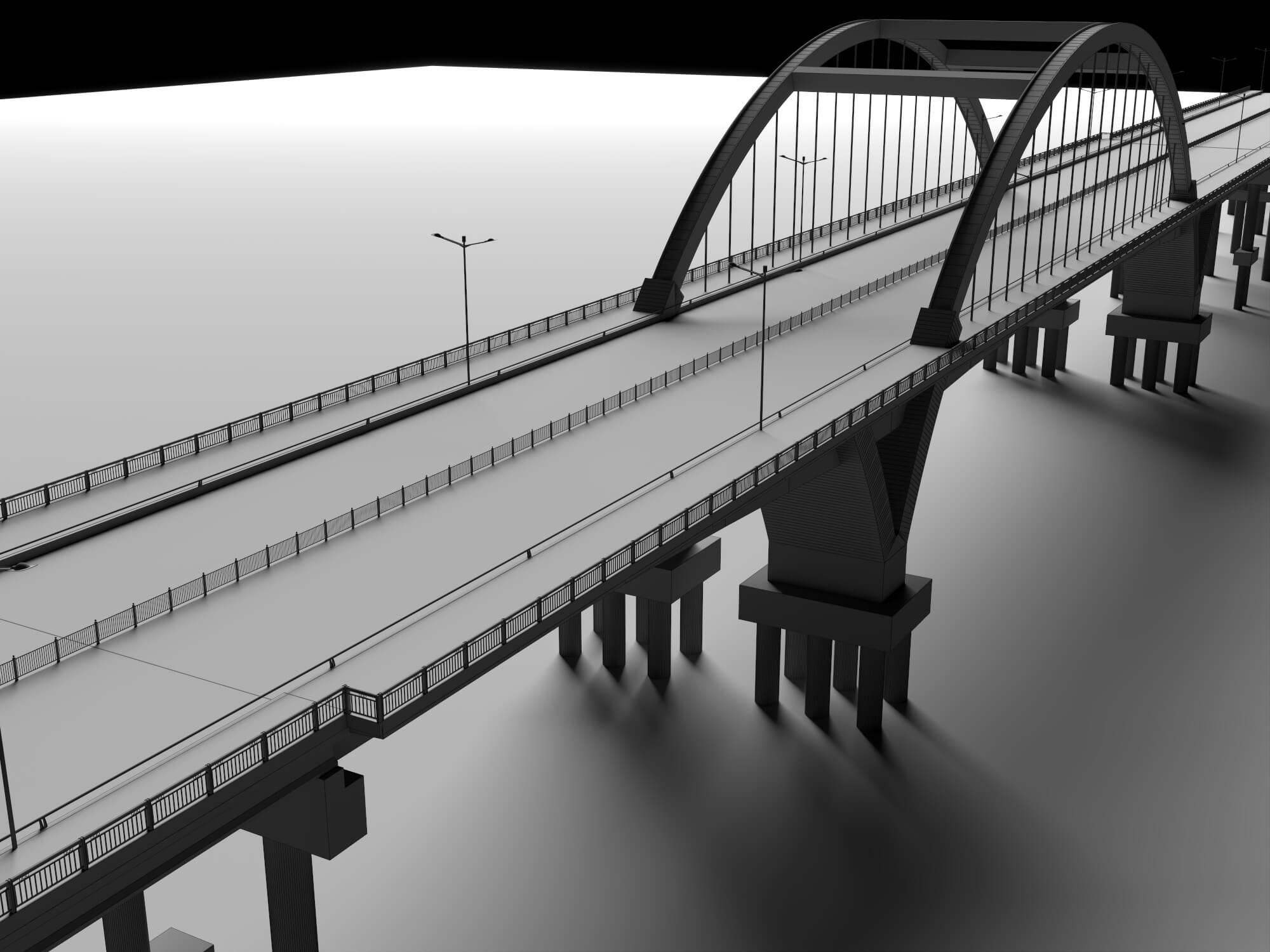 Modern Arch Highway Bridge 3D Model