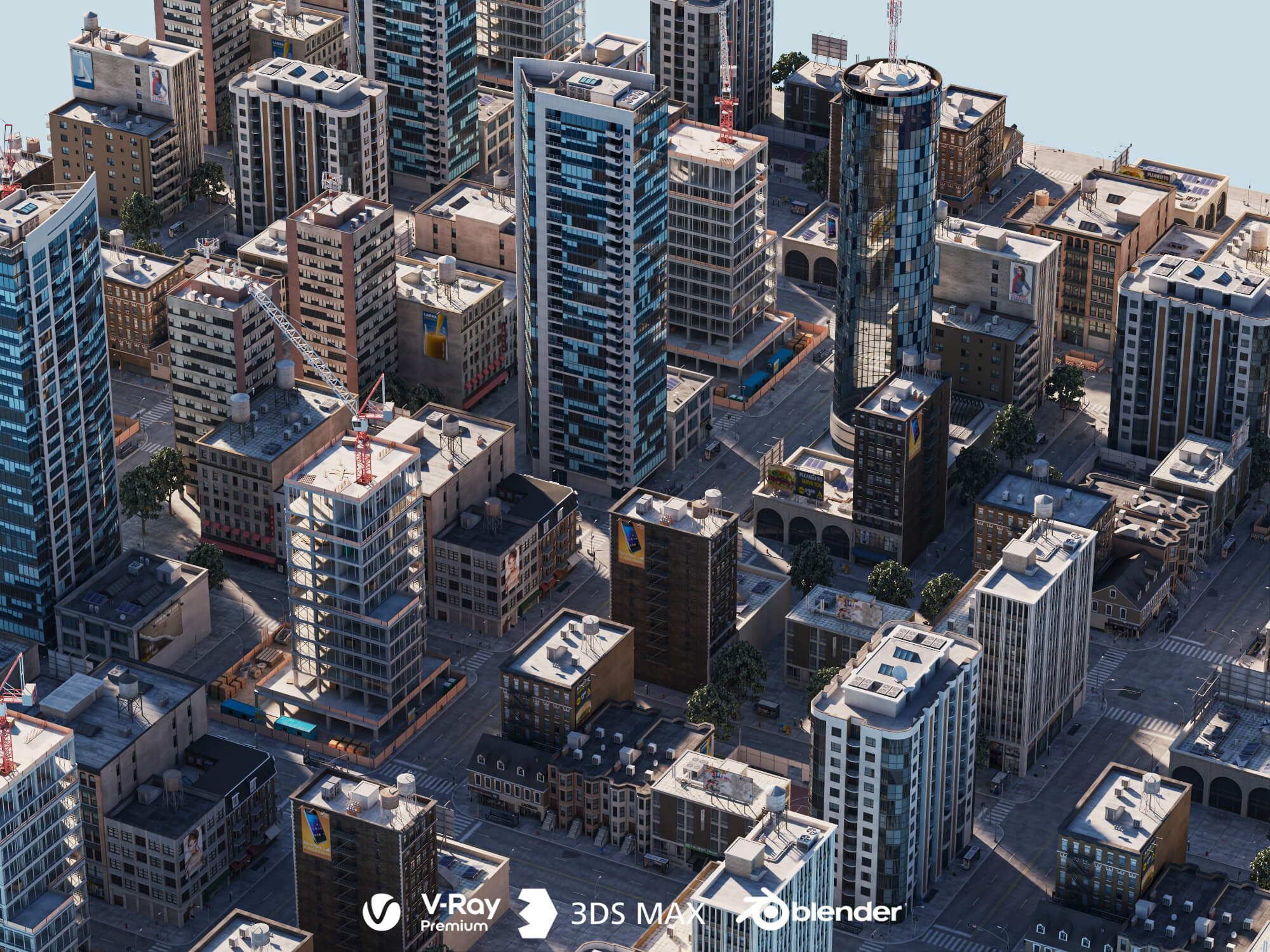Modern City District Urban Scene Asset 3D Model