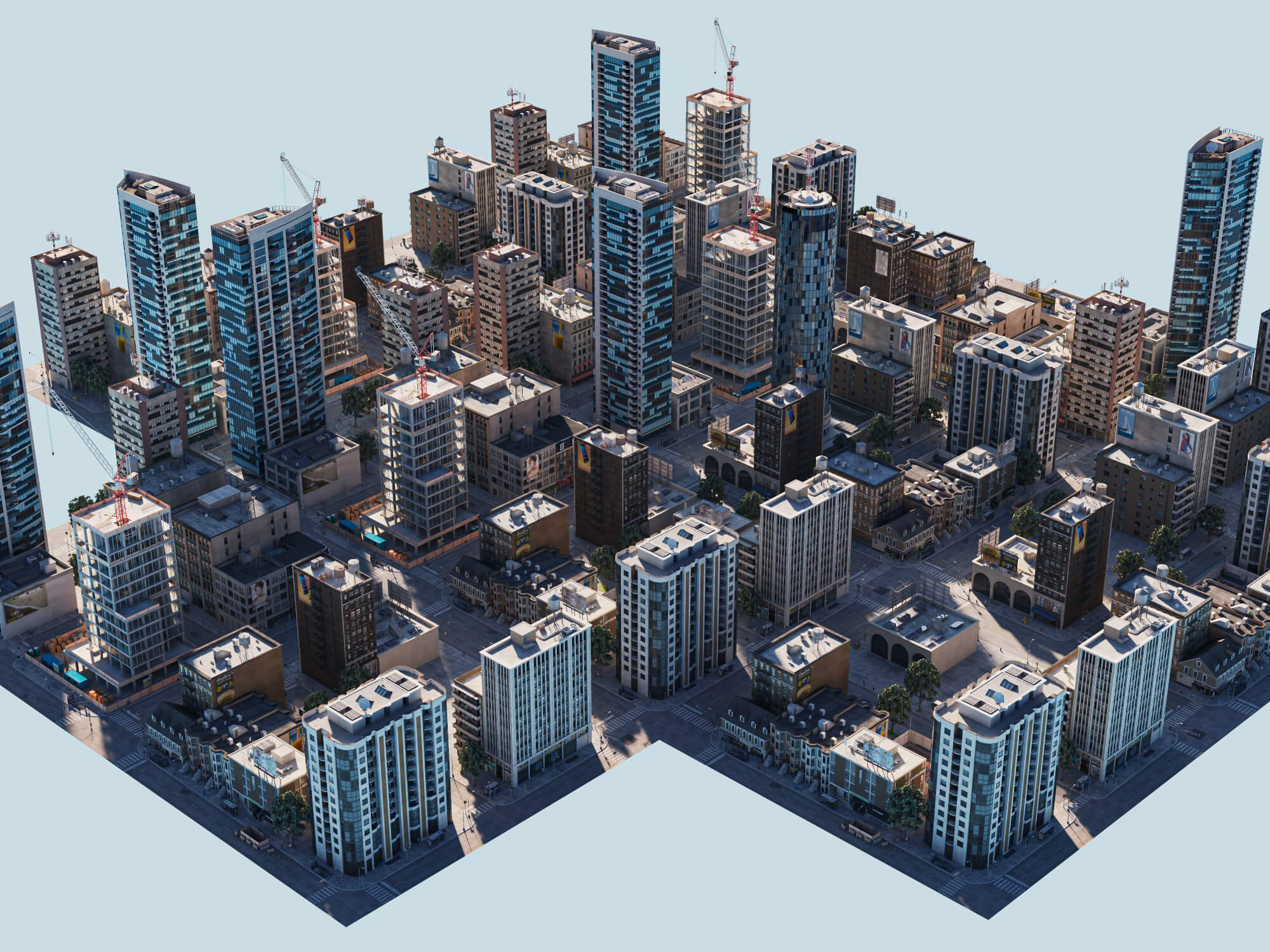 Modern City District Urban Scene Asset 3D Model