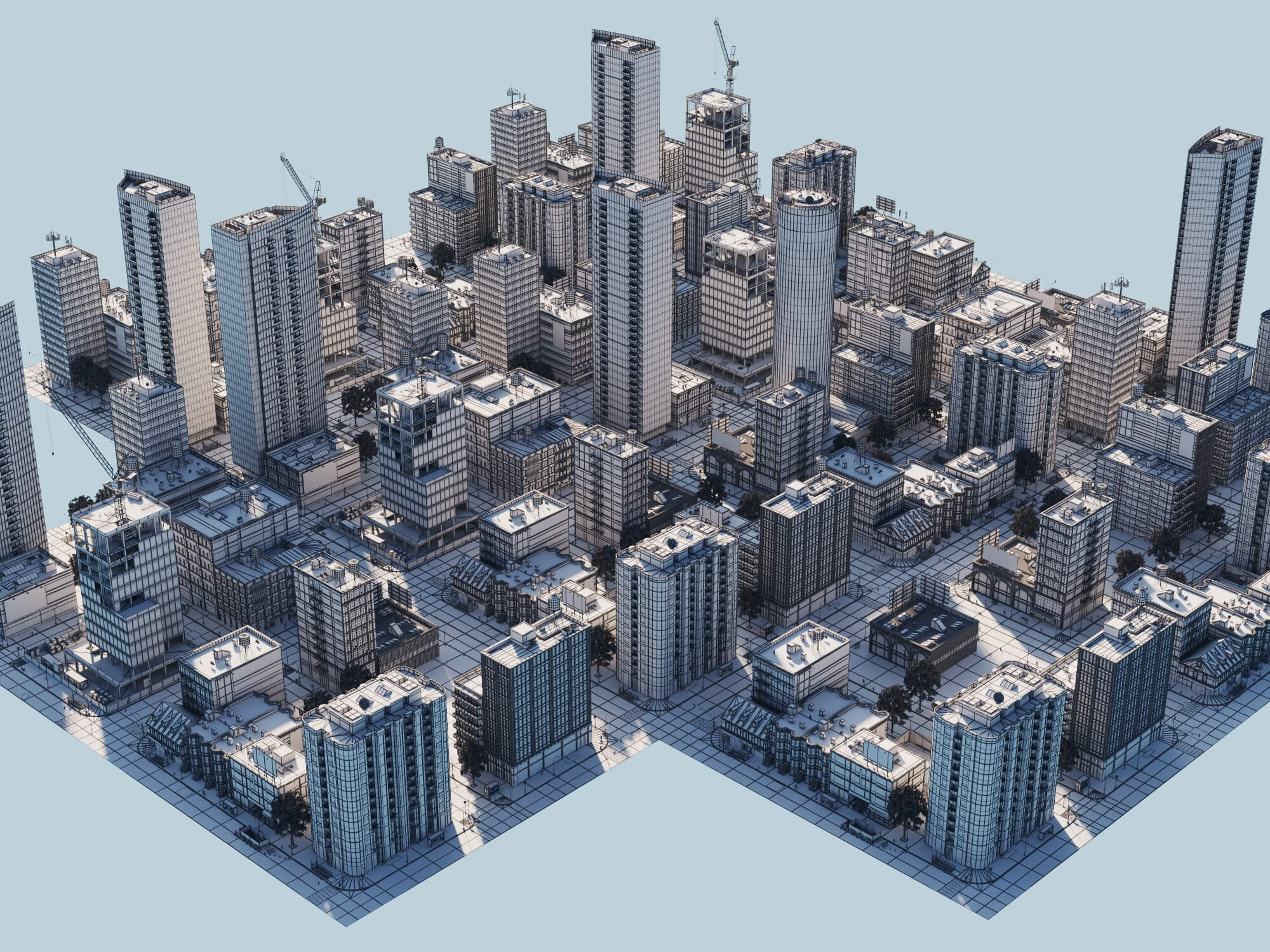 Modern City District Urban Scene Asset 3D Model
